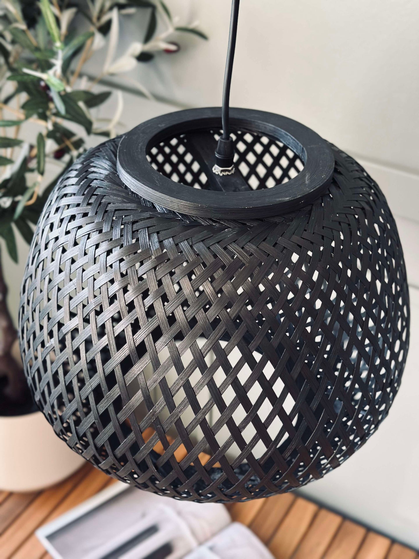 Taklampe bambus - Svart dia 33