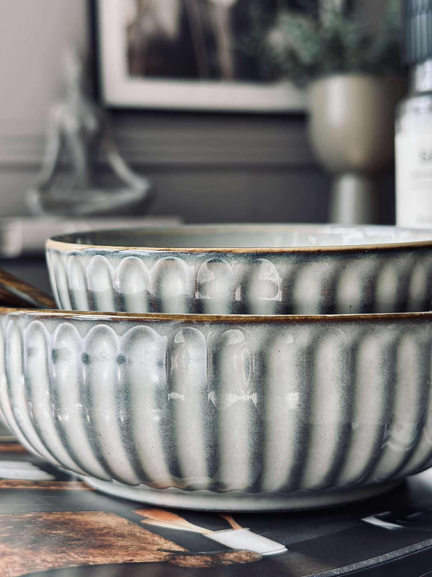 Bolle VIGA stripet steintøy - Grå 12cm