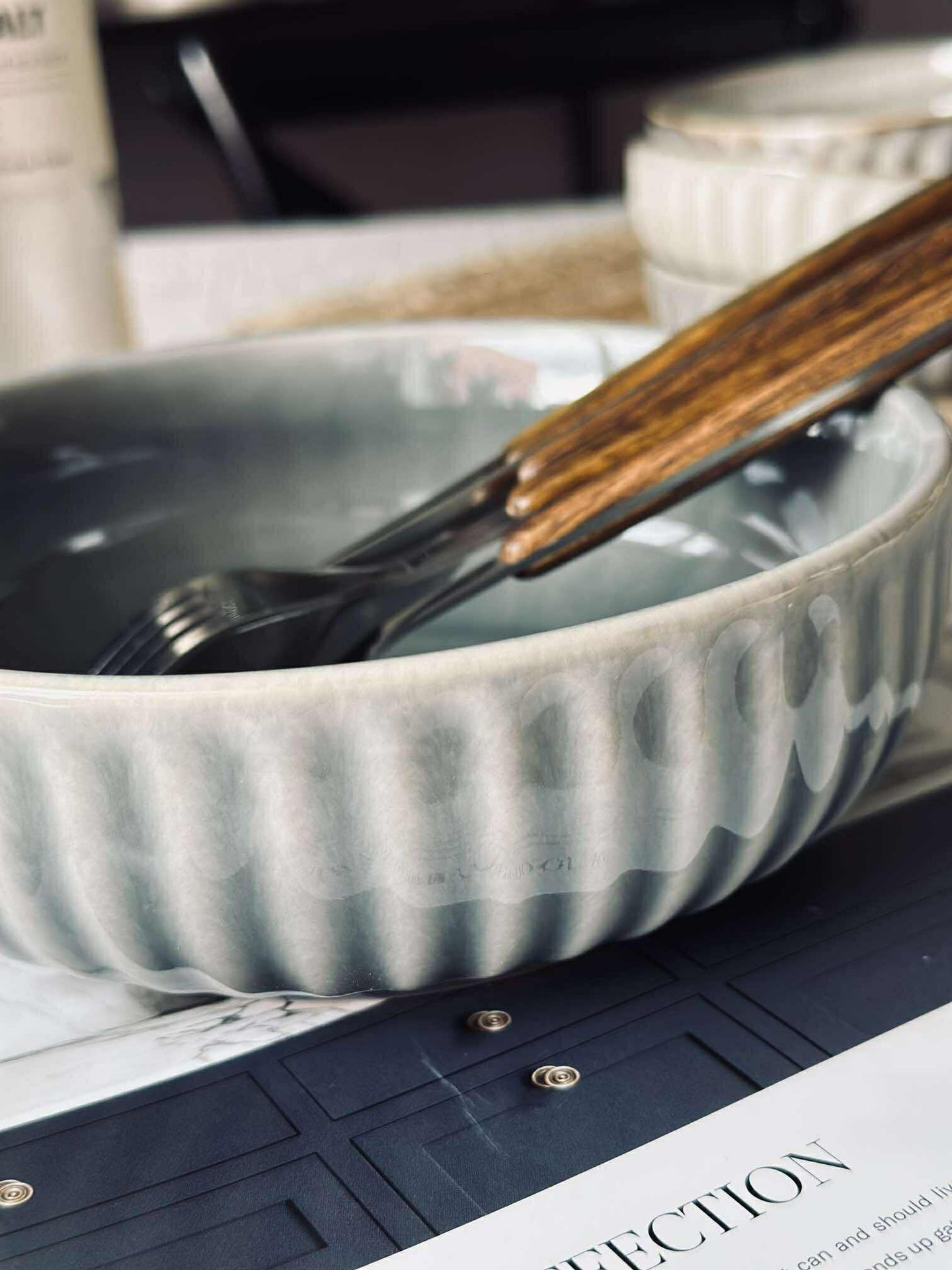 Bolle VIGA stripet steintøy - Blå 16cm