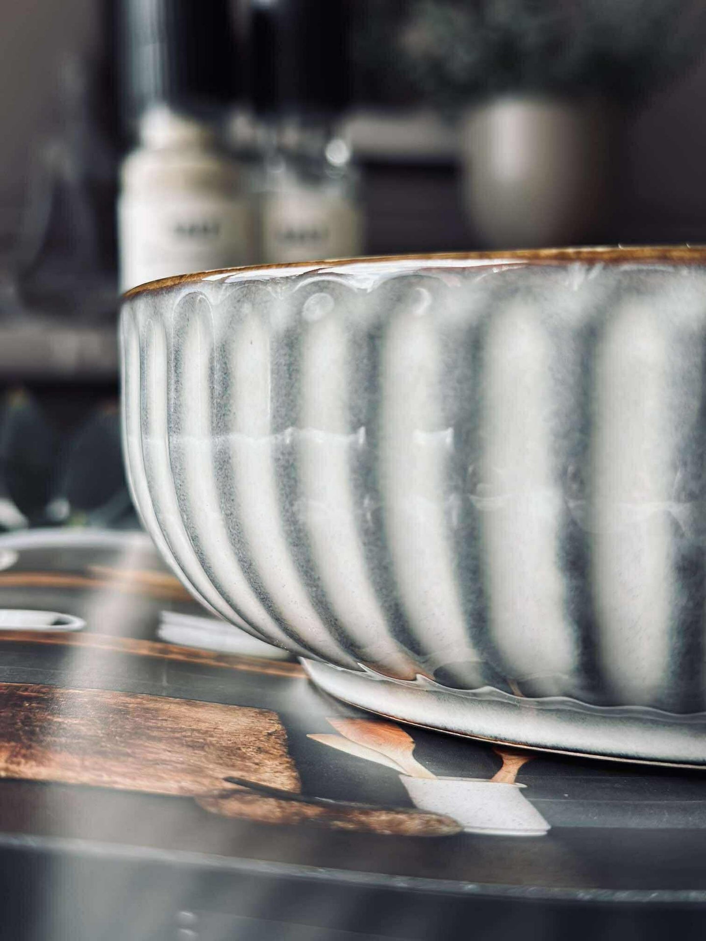 Bolle VIGA stripet steintøy - Grå 16cm