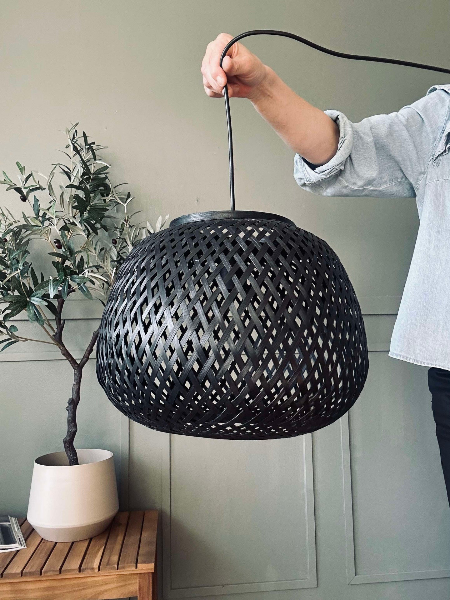 Taklampe bambus - Svart dia 33