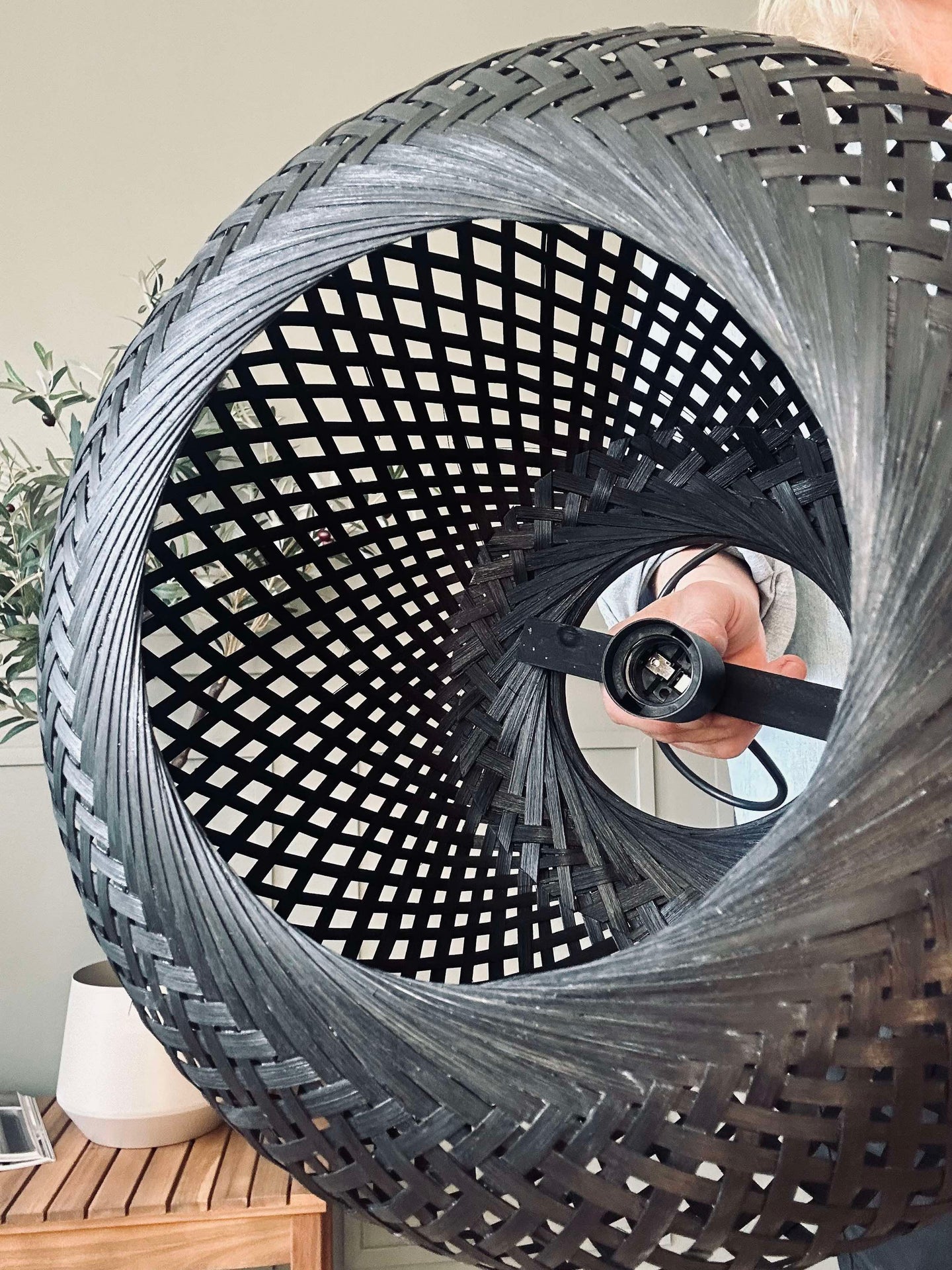 Taklampe bambus - Svart dia 33