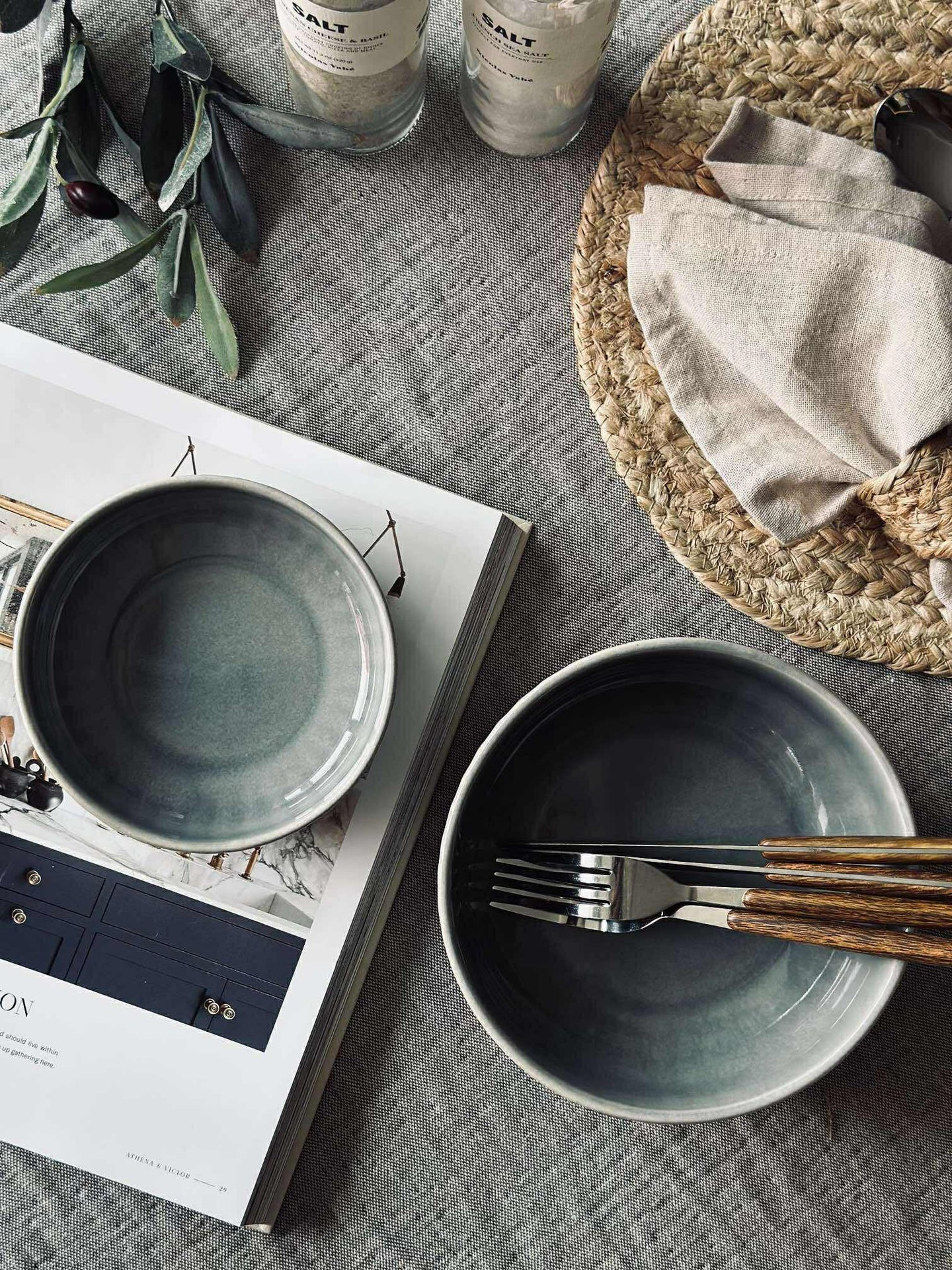 Bolle VIGA stripet steintøy - Blå 12cm