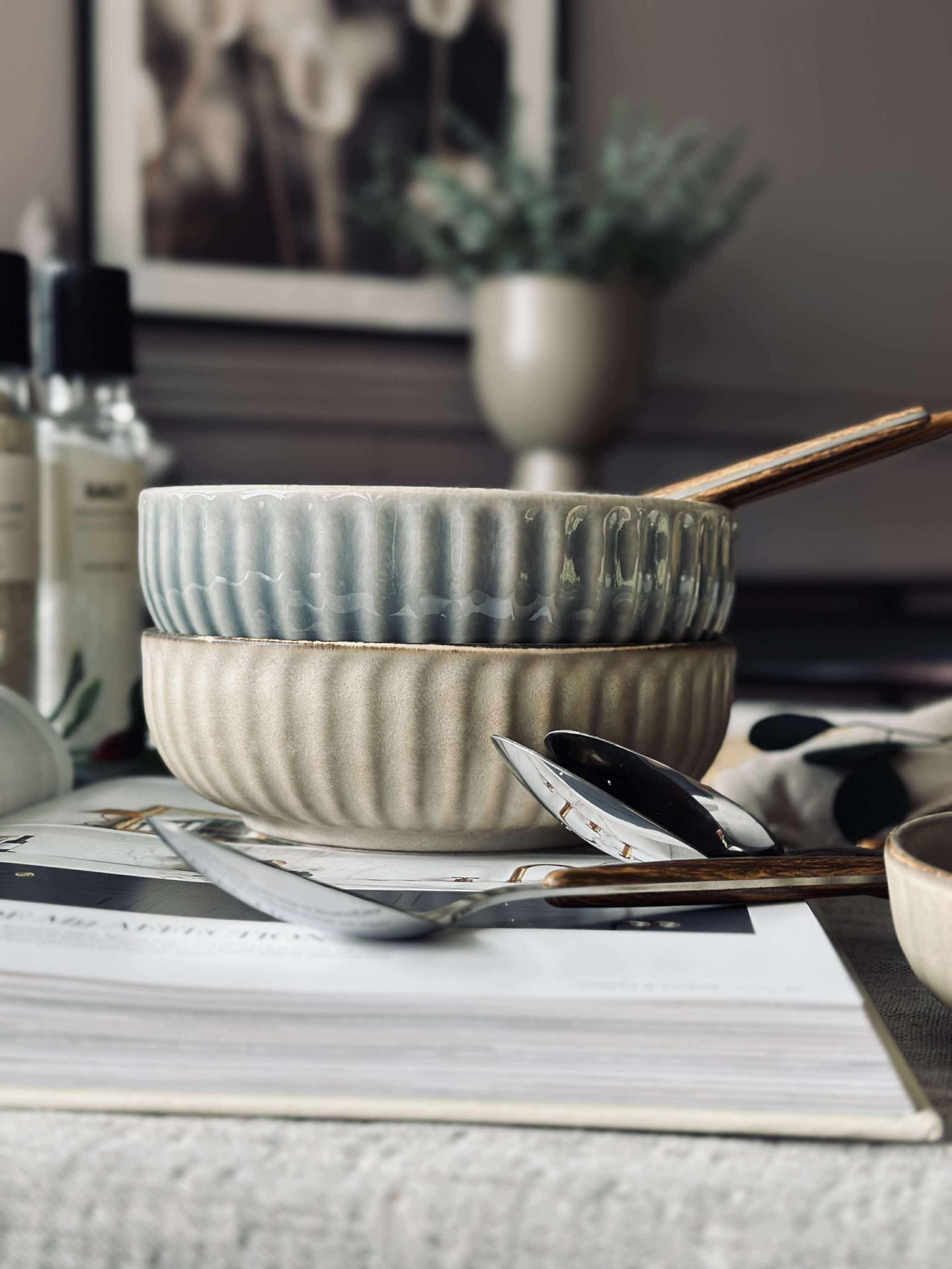 Bolle VIGA stripet steintøy - Matt brun 16cm