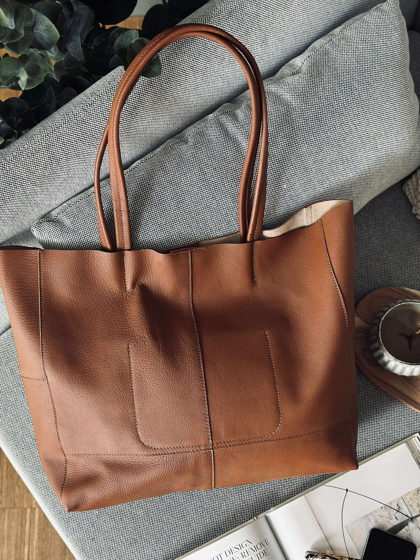 Shopper Daily i mykt skinn - Cognac