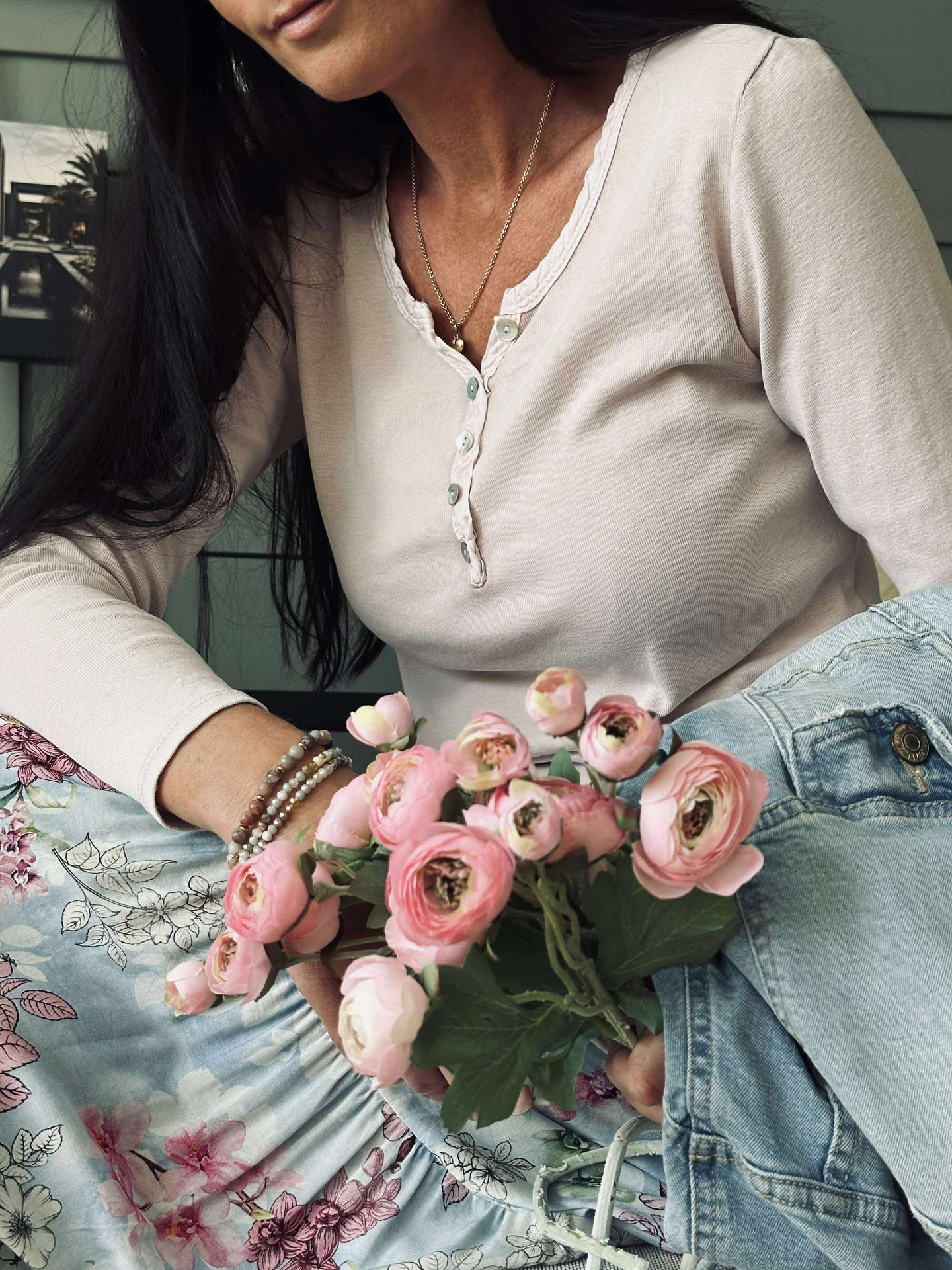 Basisbluse med knapper – Rose