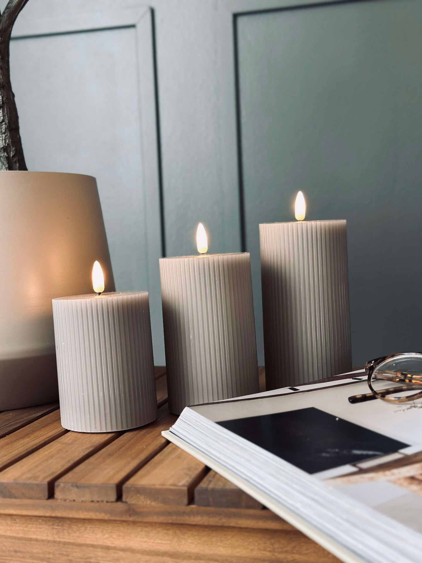 LED Blokklys Sand med riller - Sett med 3 stk