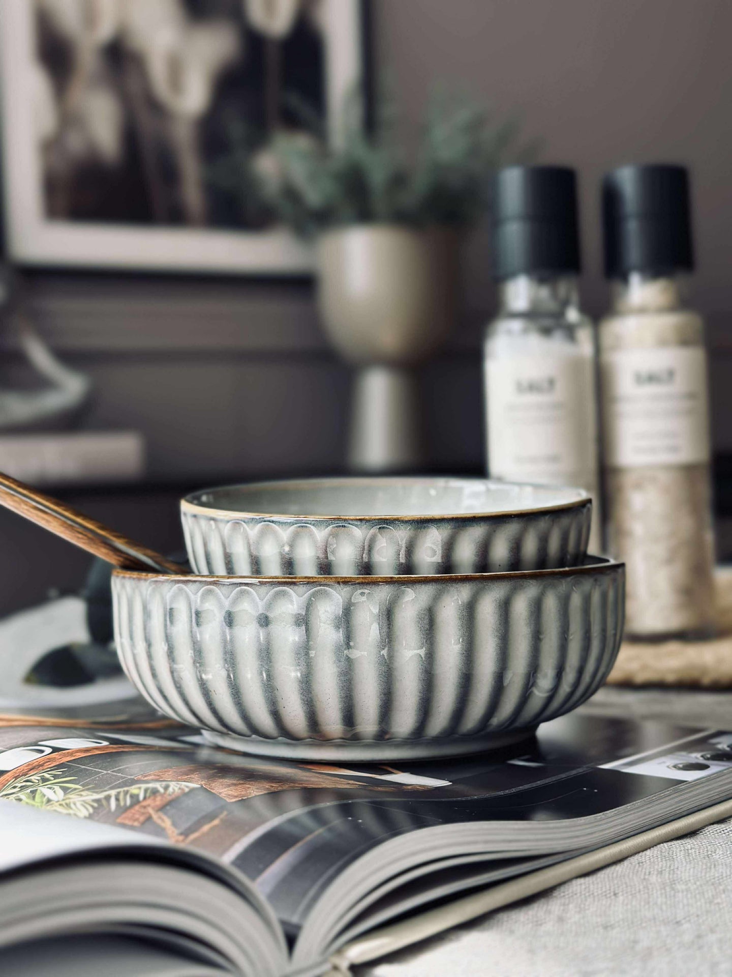 Bolle VIGA stripet steintøy - Grå 16cm