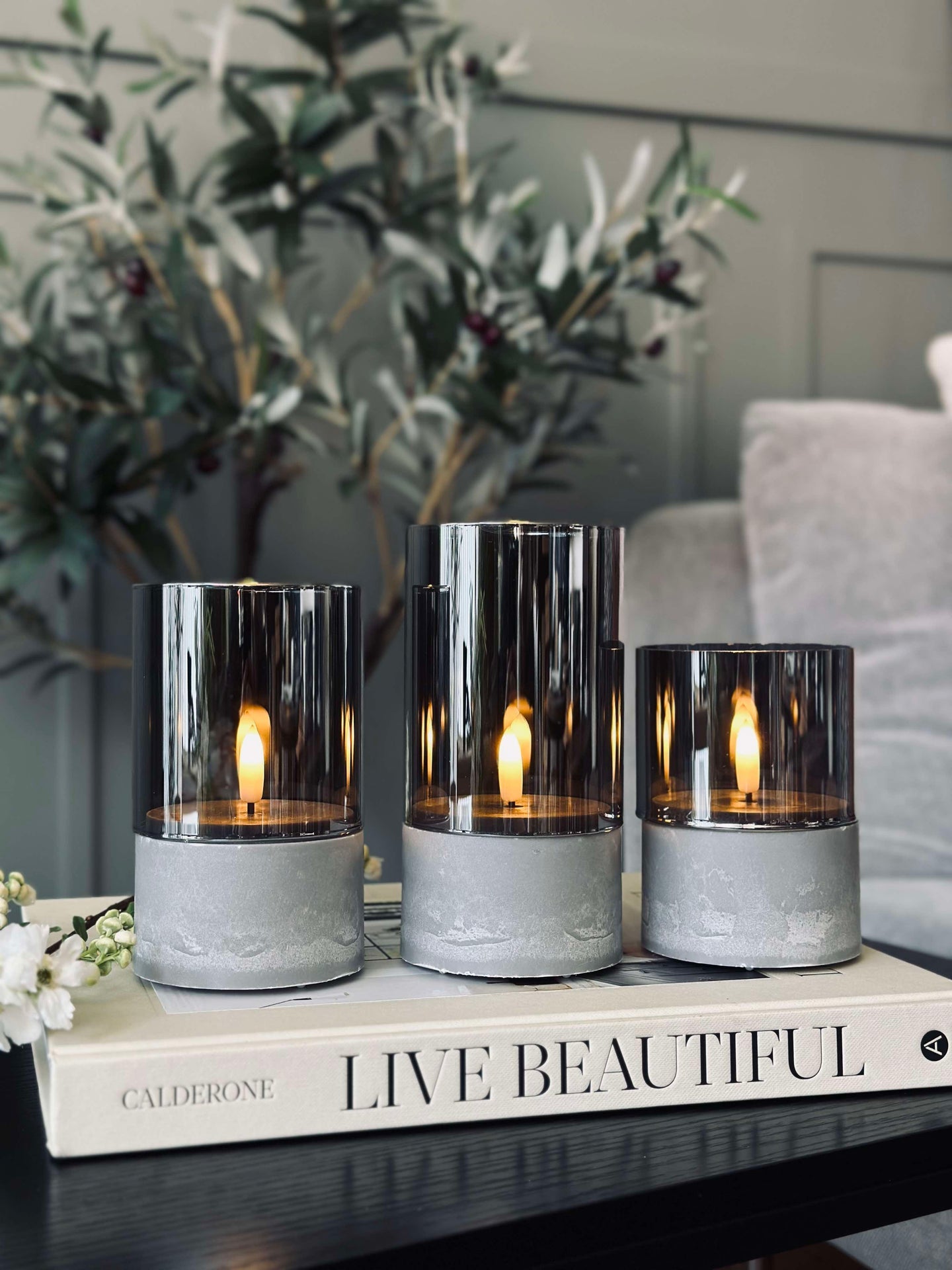LED GREY Sylinder Sett med 3 stk - Godkjent for inne og ute