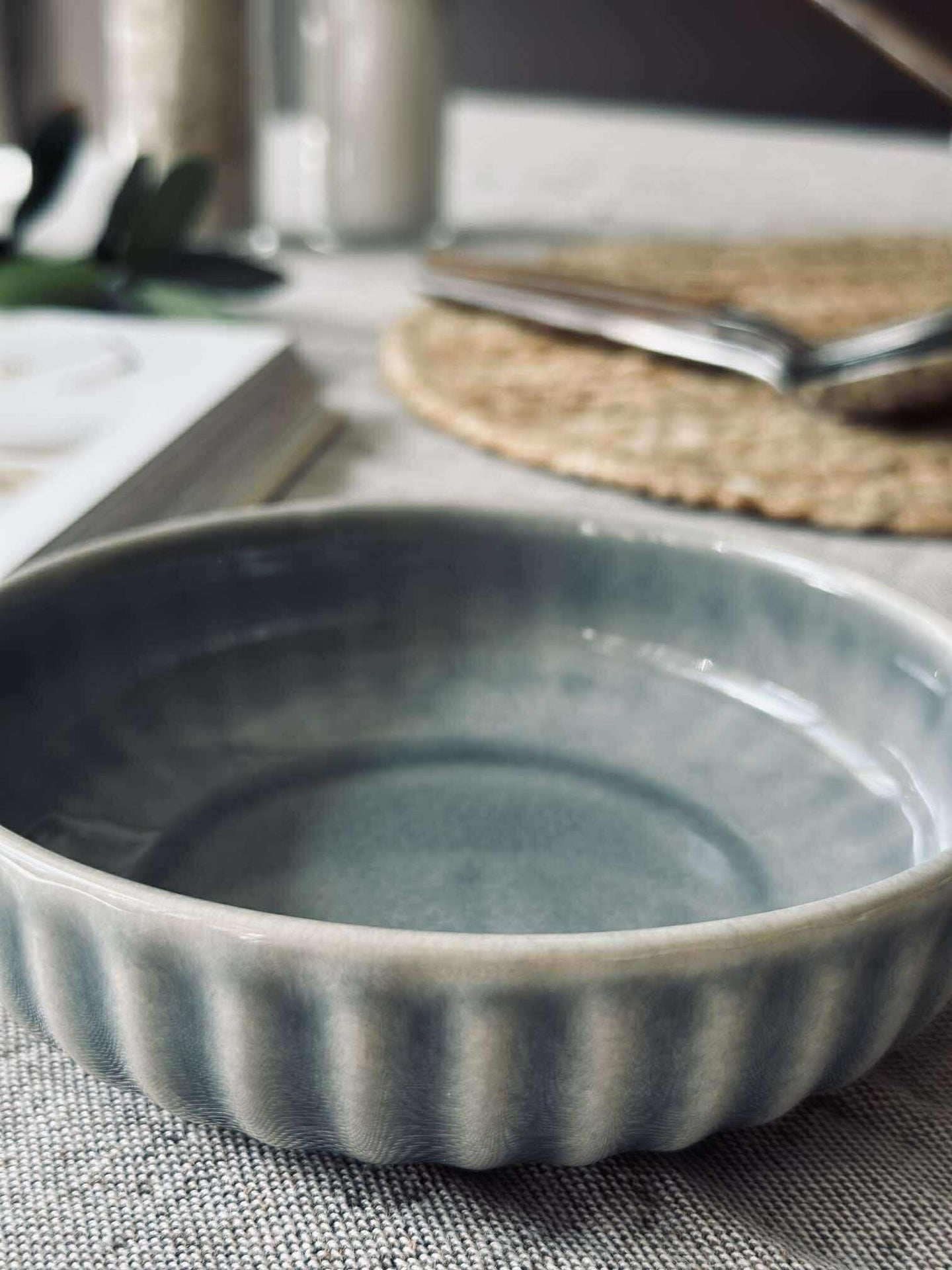 Bolle VIGA stripet steintøy - Blå 12cm