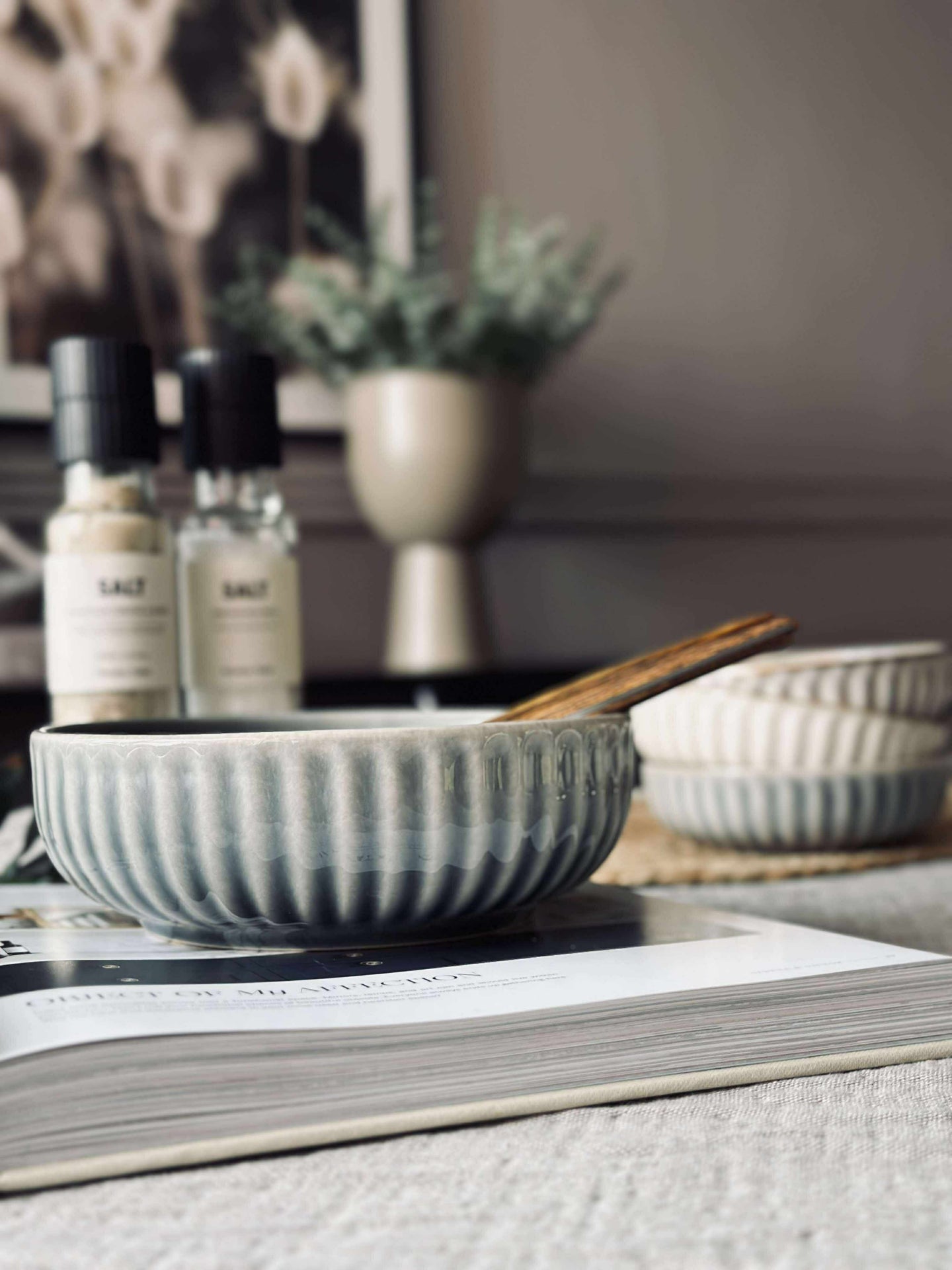 Bolle VIGA stripet steintøy - Blå 16cm