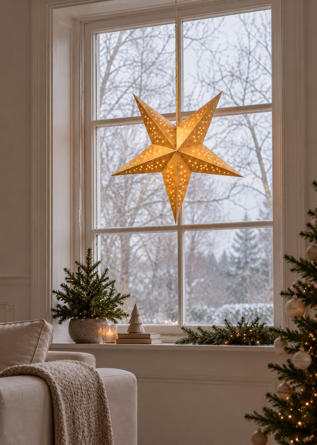 Stjerne 60 cm med LED lys - Gull