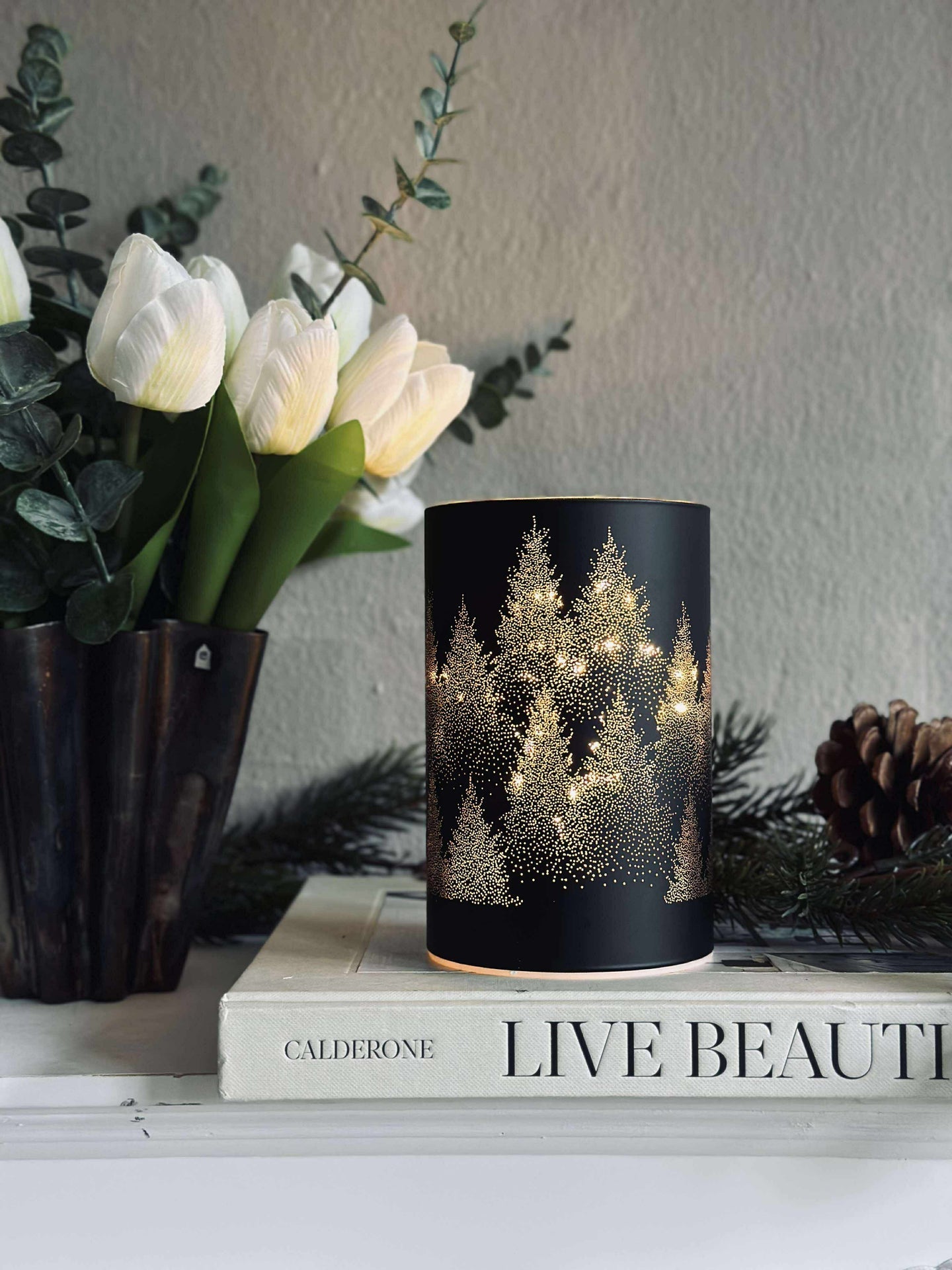 Lanterne med LED-lys - Black / gold