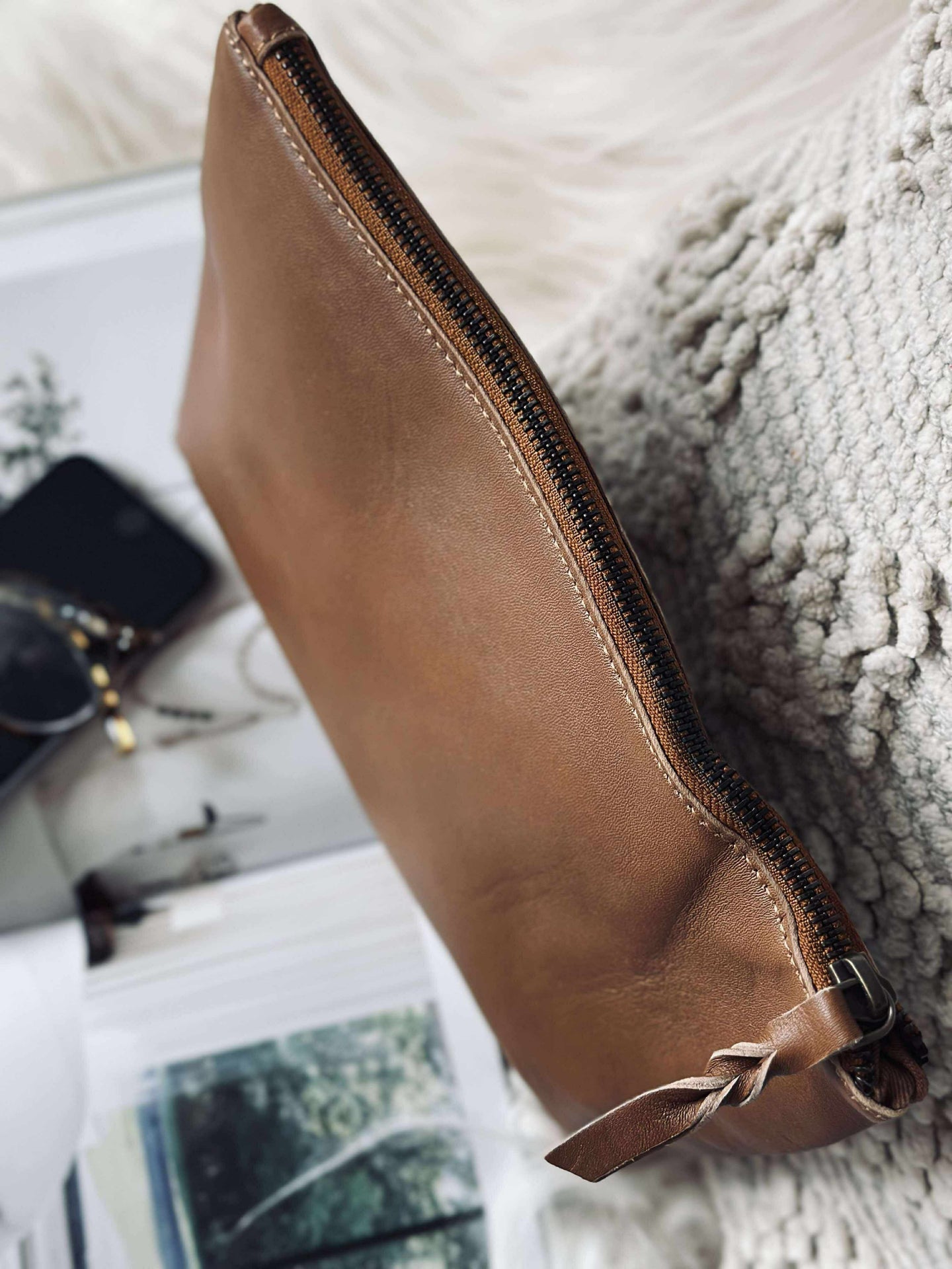 Kosmetikkpung / Clutch - Cognac leather