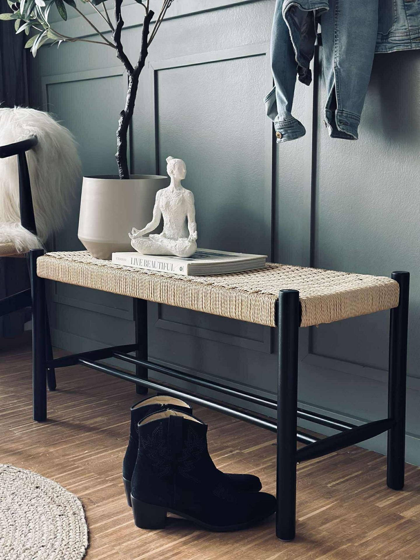 Benk bøk Svart / natur - 90 cm