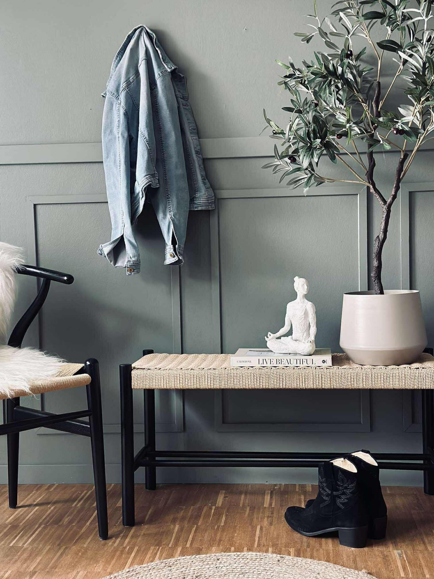 Benk bøk Sort / natur - 120 cm