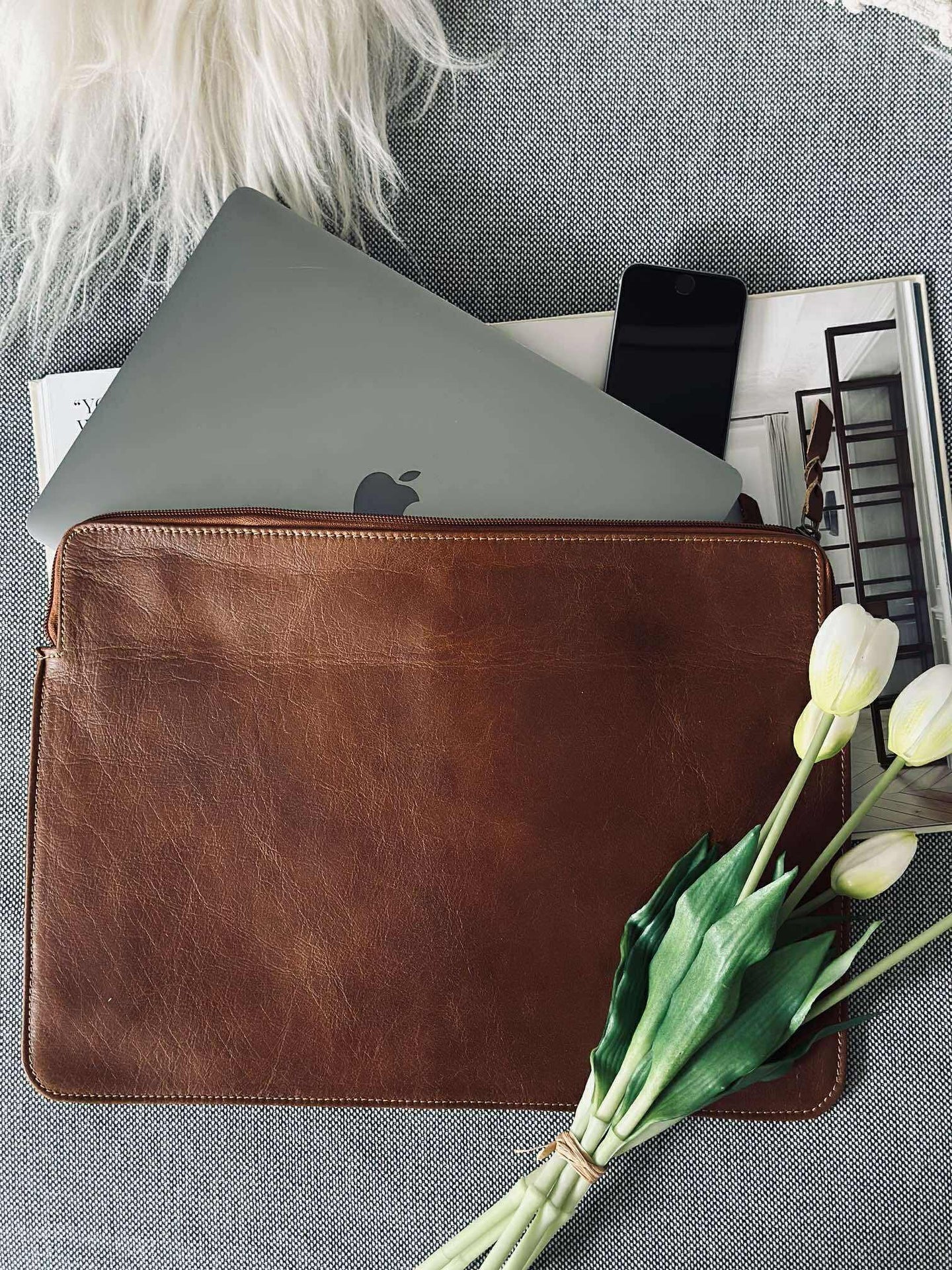 Laptop sleeve - Cognac bøffellær
