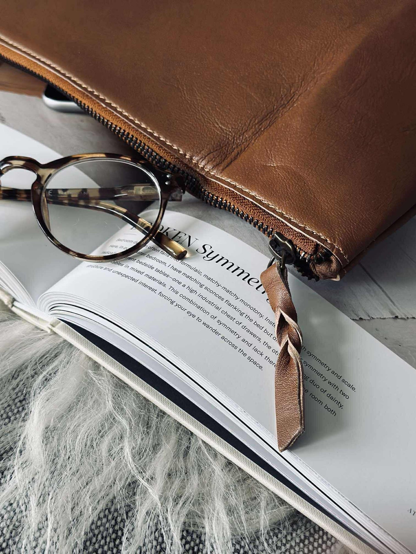Kosmetikkpung / Clutch - Cognac leather