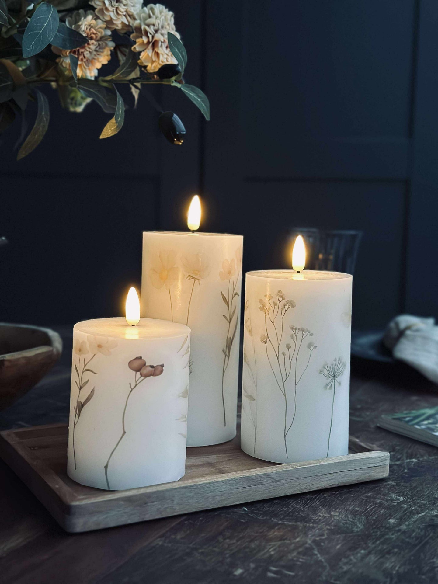 LED blokklys FLOWER – Sett m. 3 stk og fjernkontroll