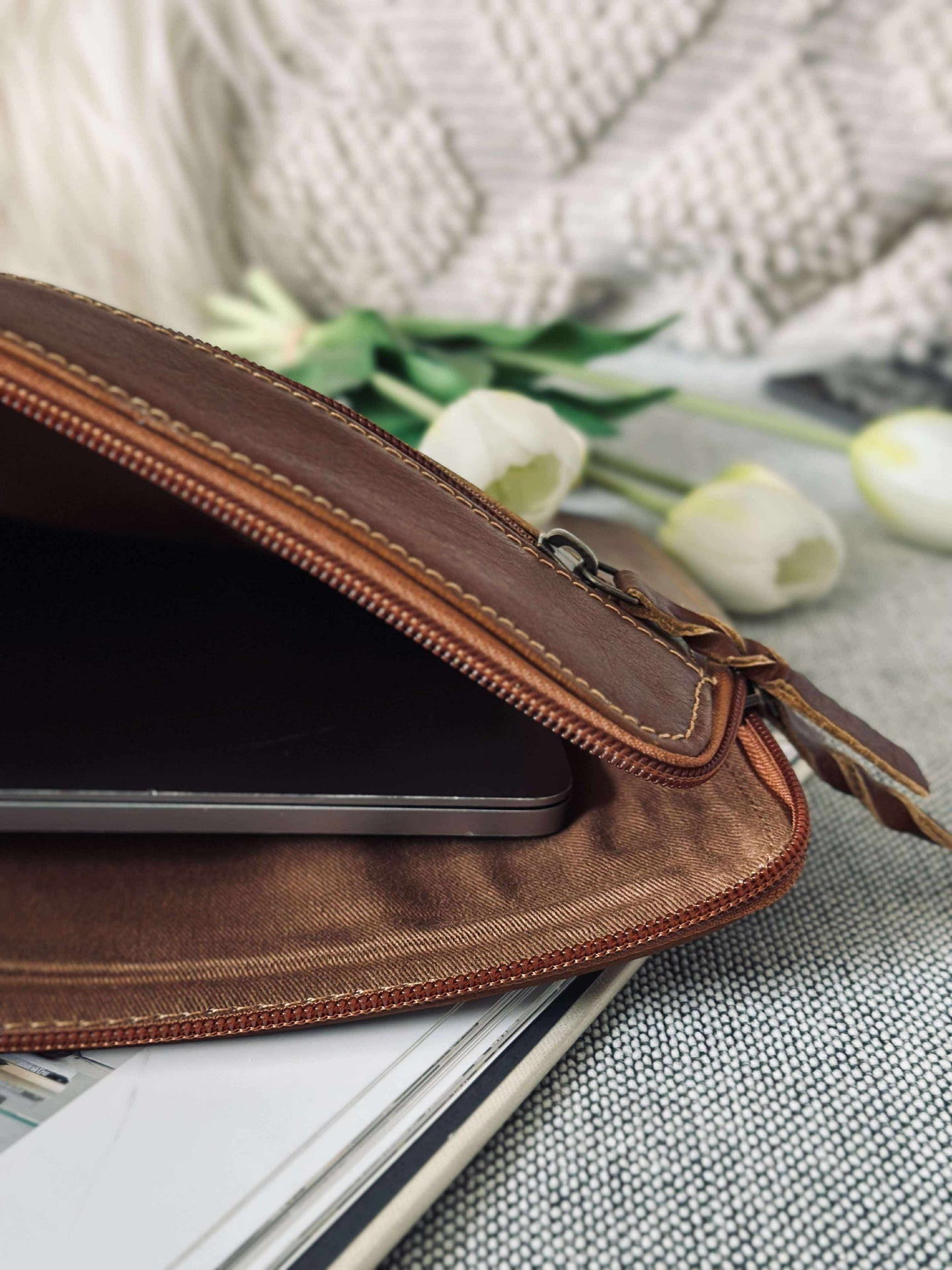 Laptop sleeve - Cognac bøffellær