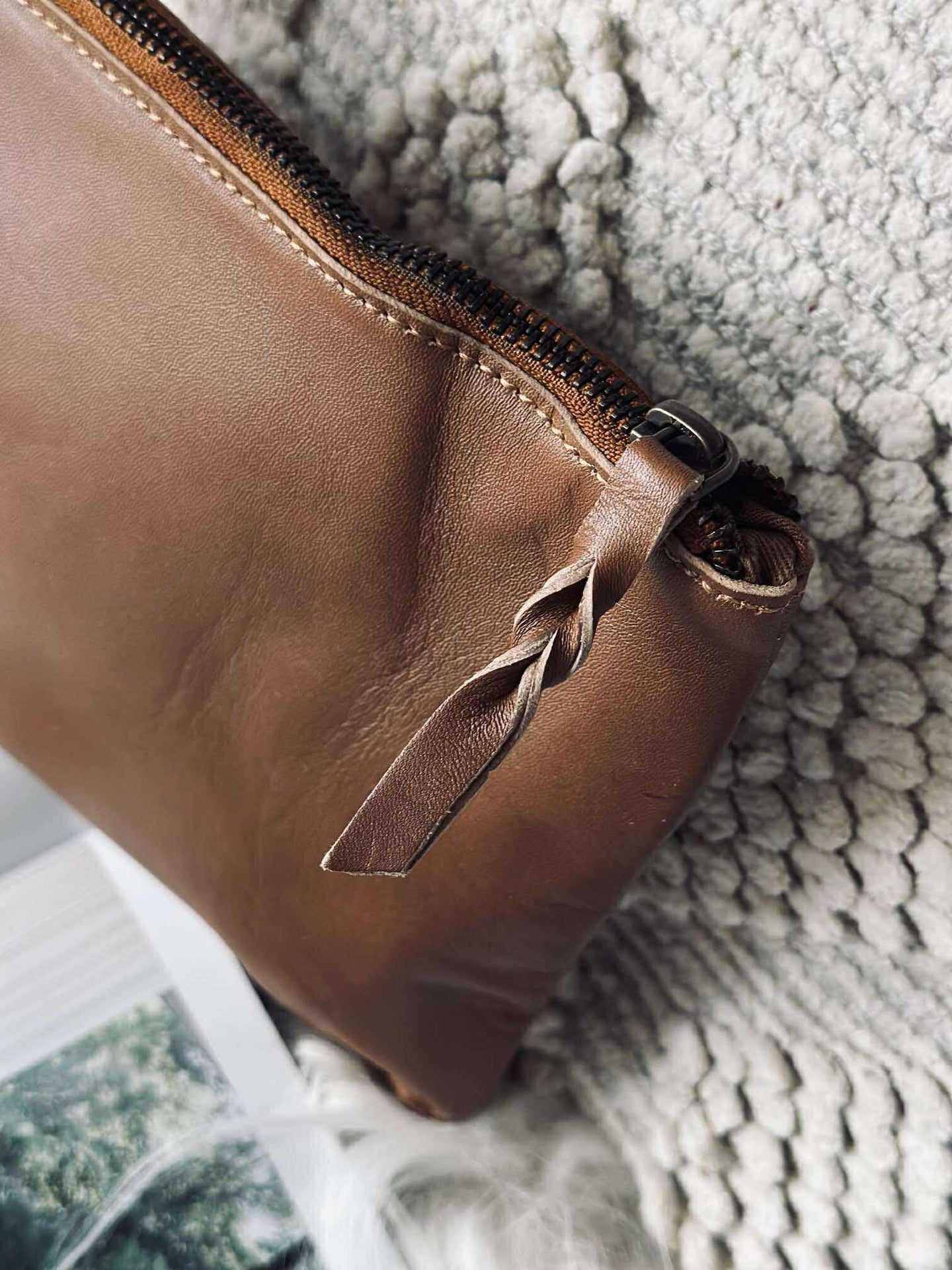 Kosmetikkpung / Clutch - Cognac leather