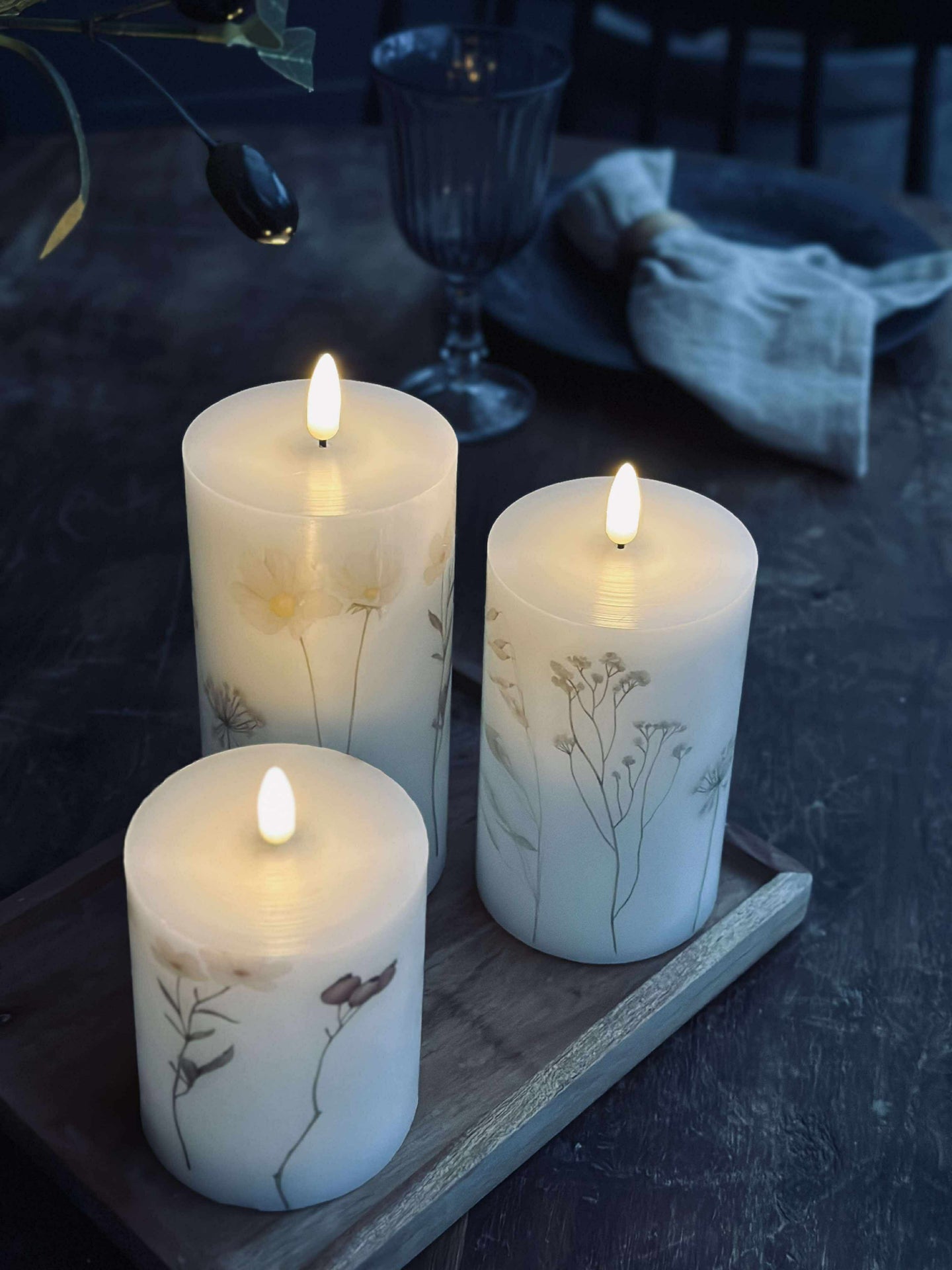 LED blokklys FLOWER – Sett m. 3 stk og fjernkontroll