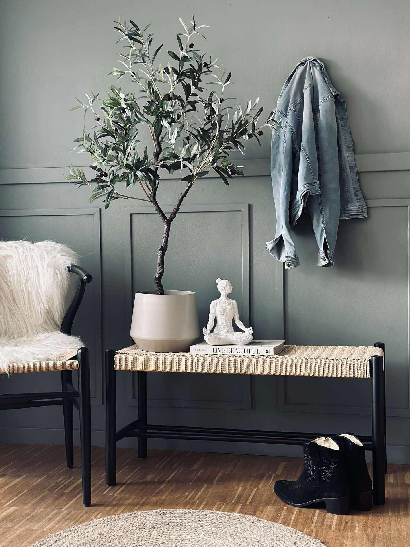 Benk bøk Svart / natur - 90 cm
