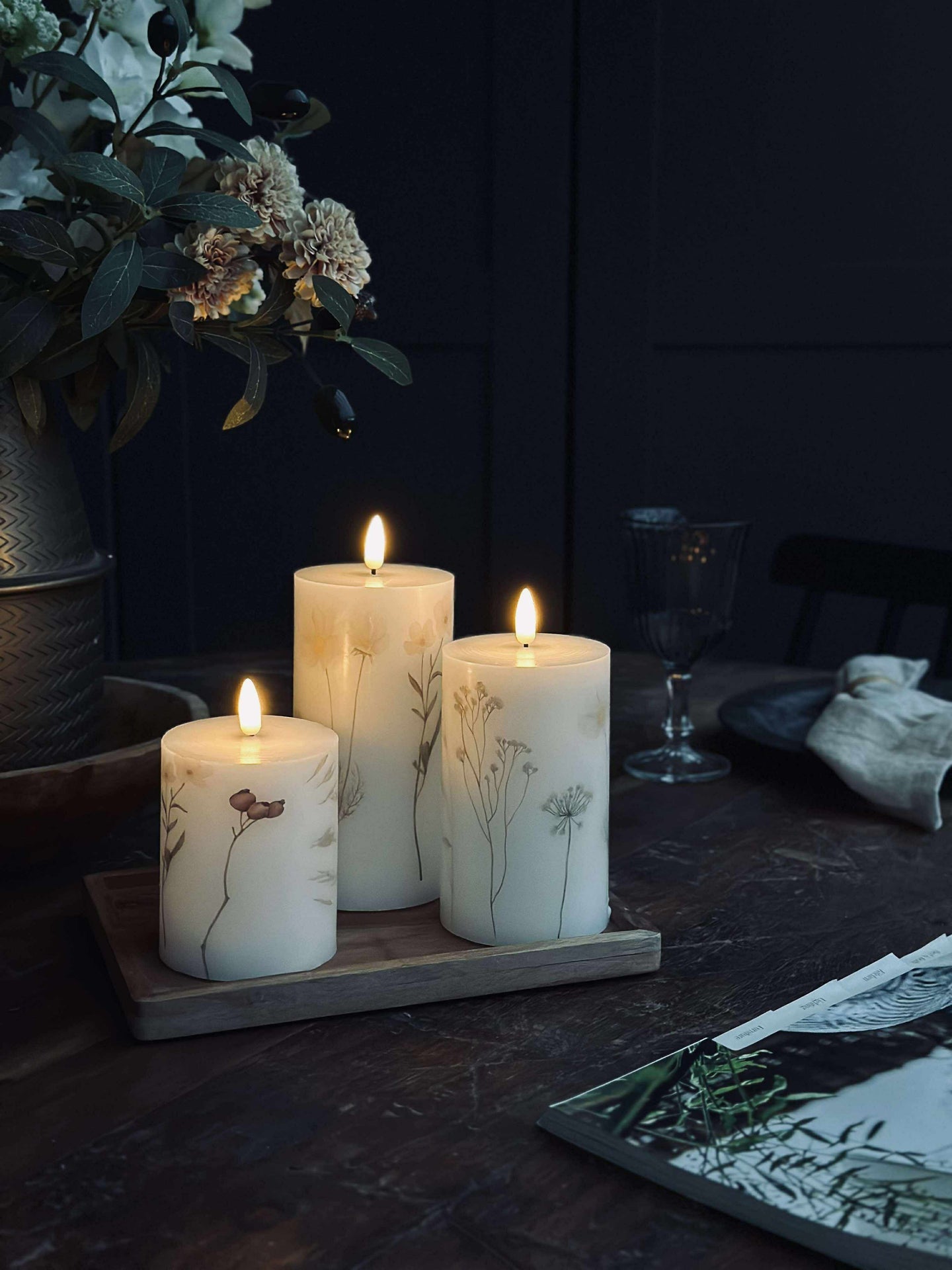 LED blokklys FLOWER – Sett m. 3 stk og fjernkontroll
