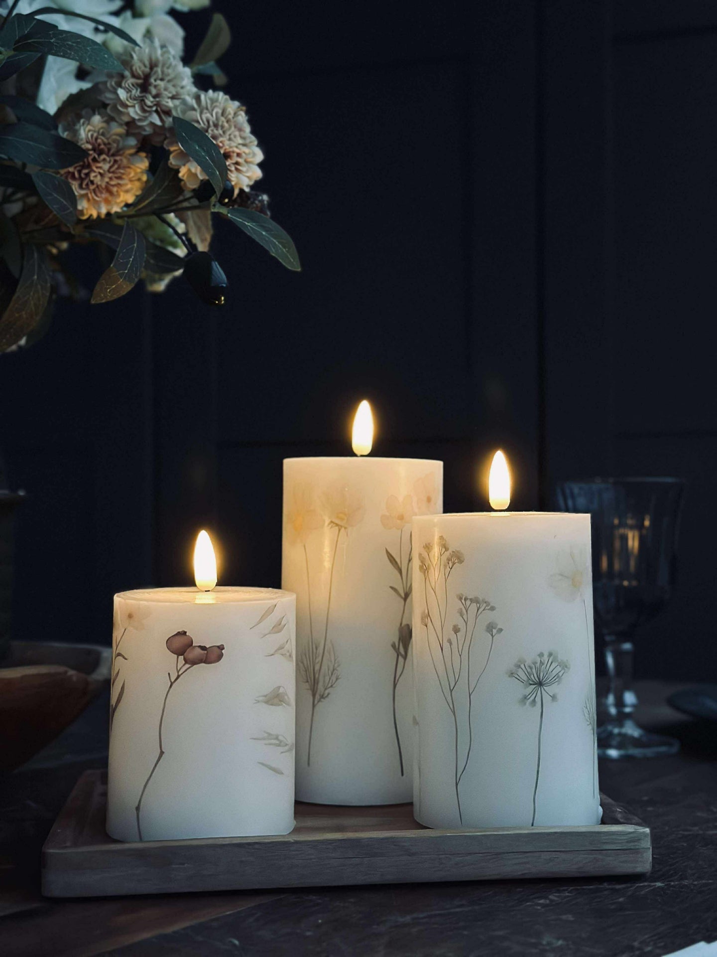 LED blokklys FLOWER – Sett m. 3 stk og fjernkontroll