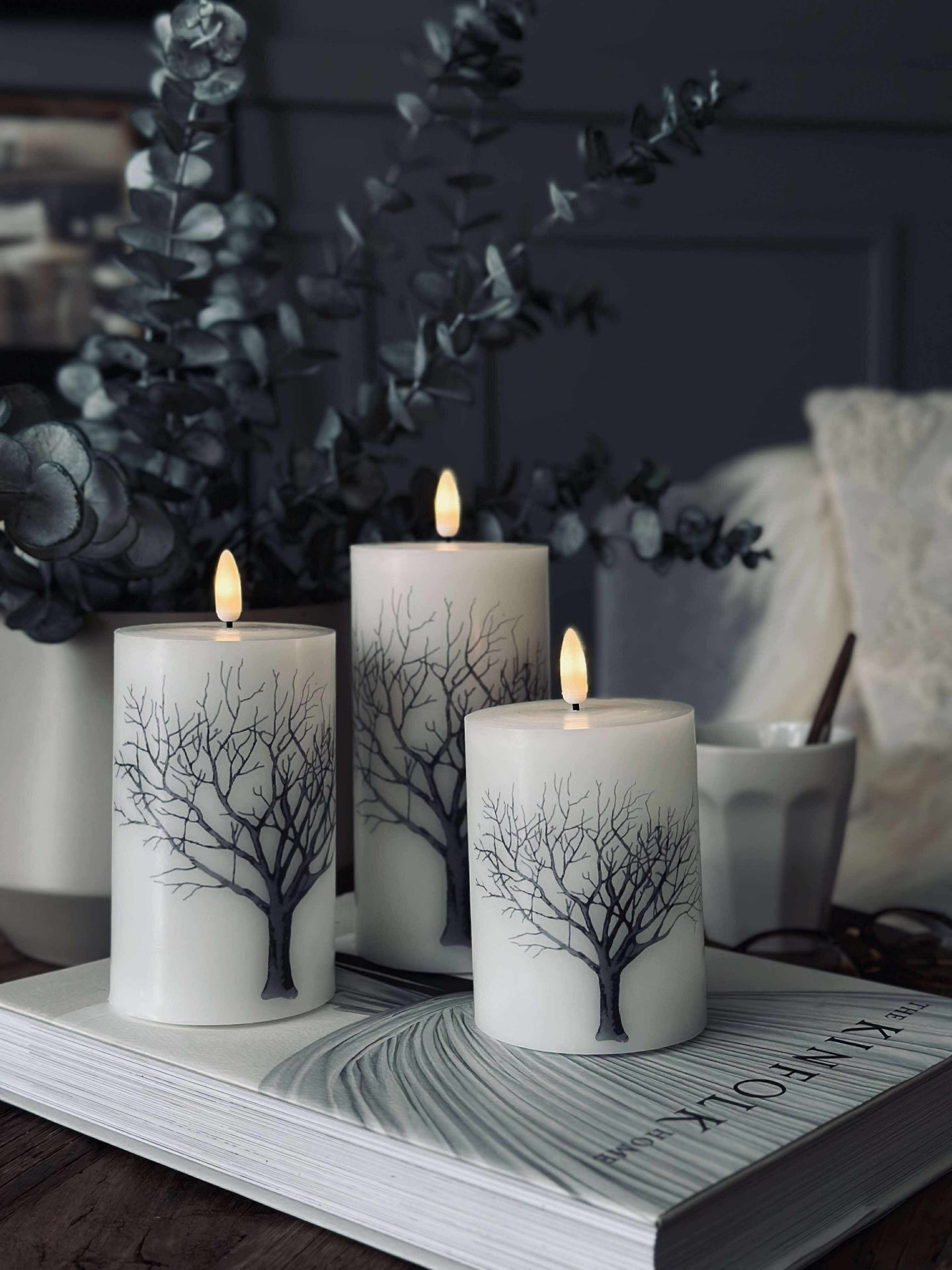 LED blokklys Natur – Sett med 3 stk og fjernkontroll