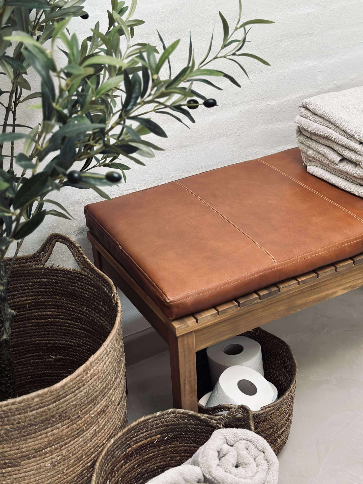 Pute i lær Tokyo - 88 cm Cognac