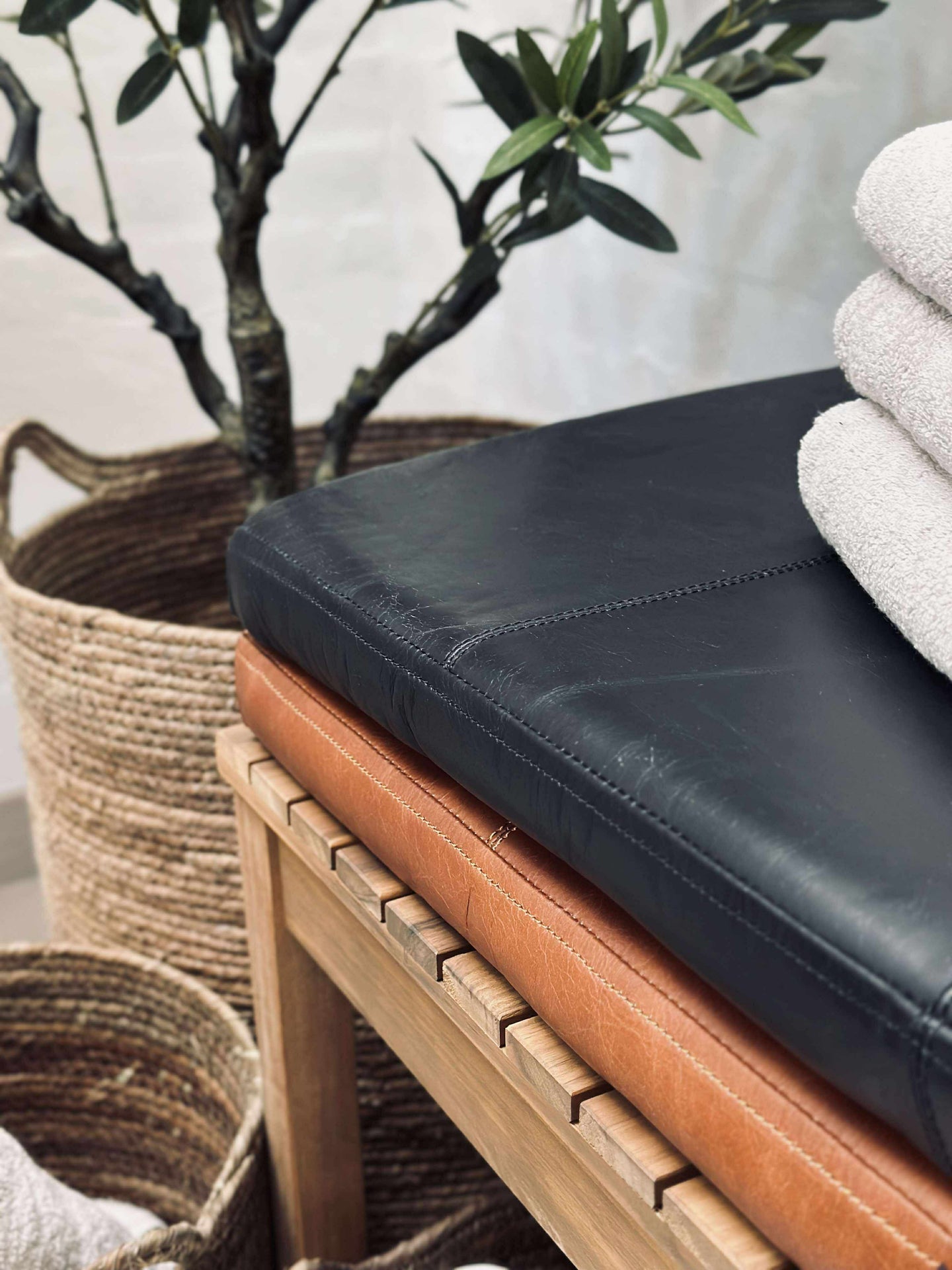 Pute i lær Tokyo - 88 cm Cognac