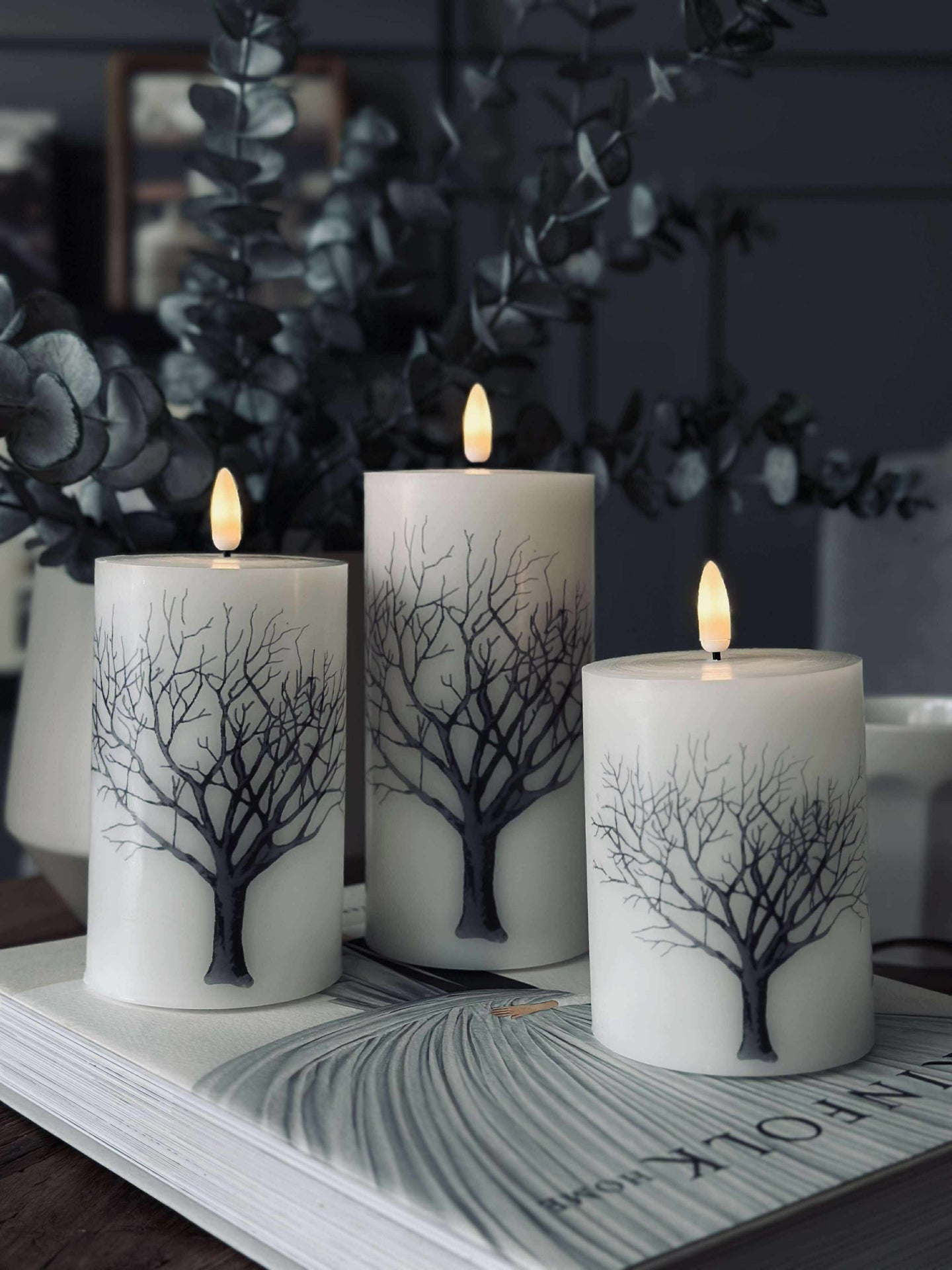 LED blokklys Natur – Sett med 3 stk og fjernkontroll