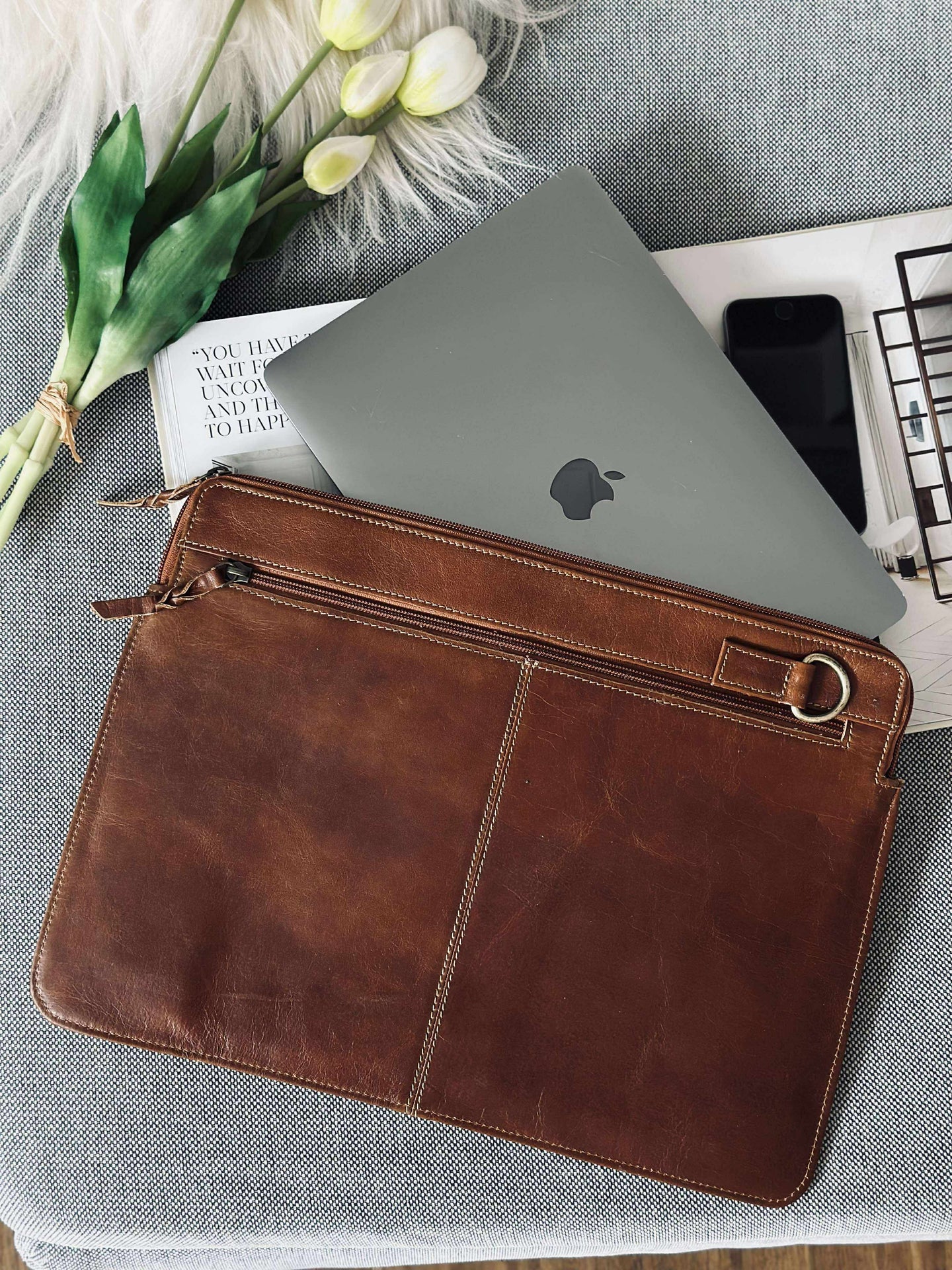 Laptop sleeve - Cognac bøffellær
