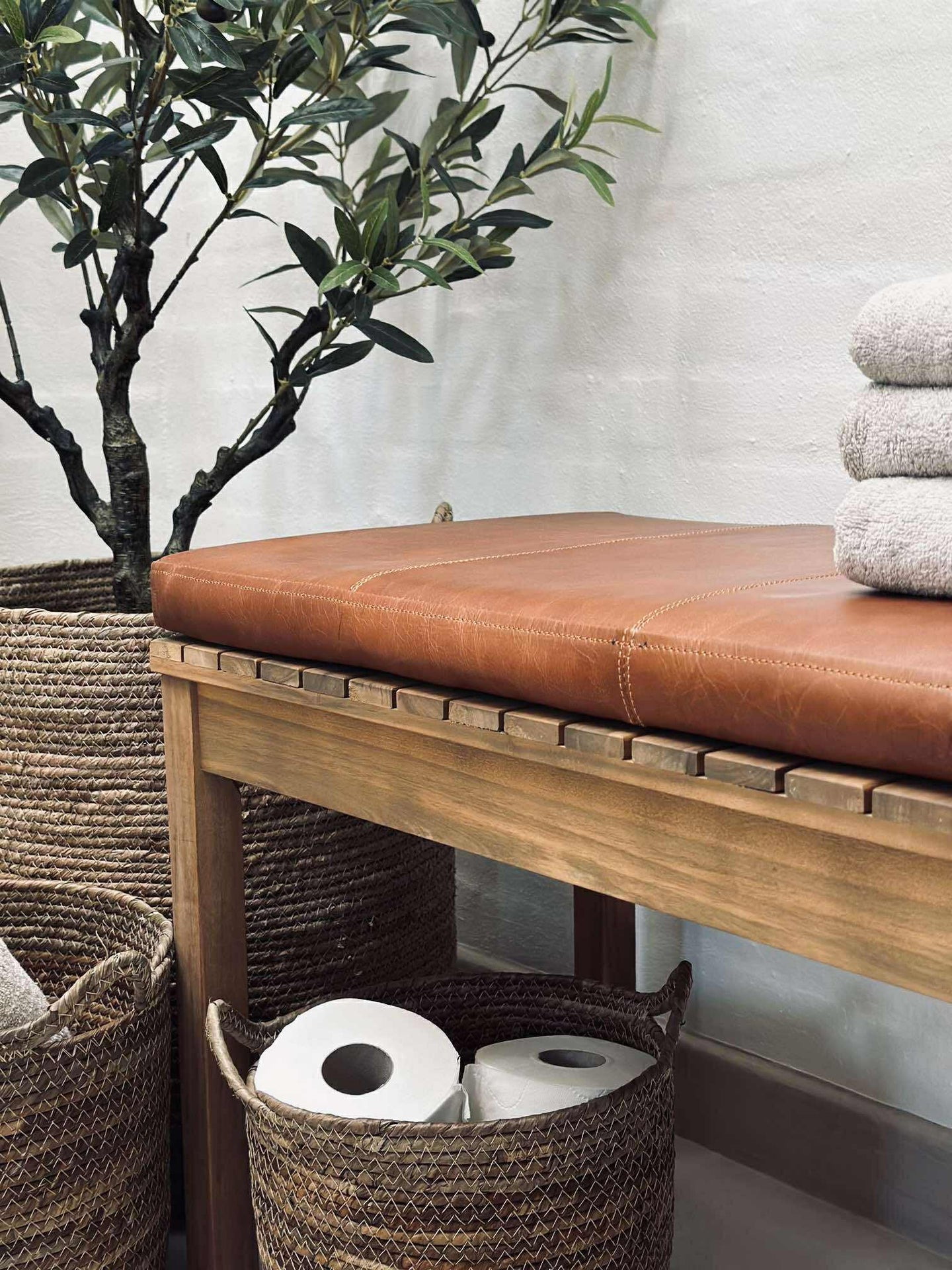 Pute i lær Tokyo - 88 cm Cognac