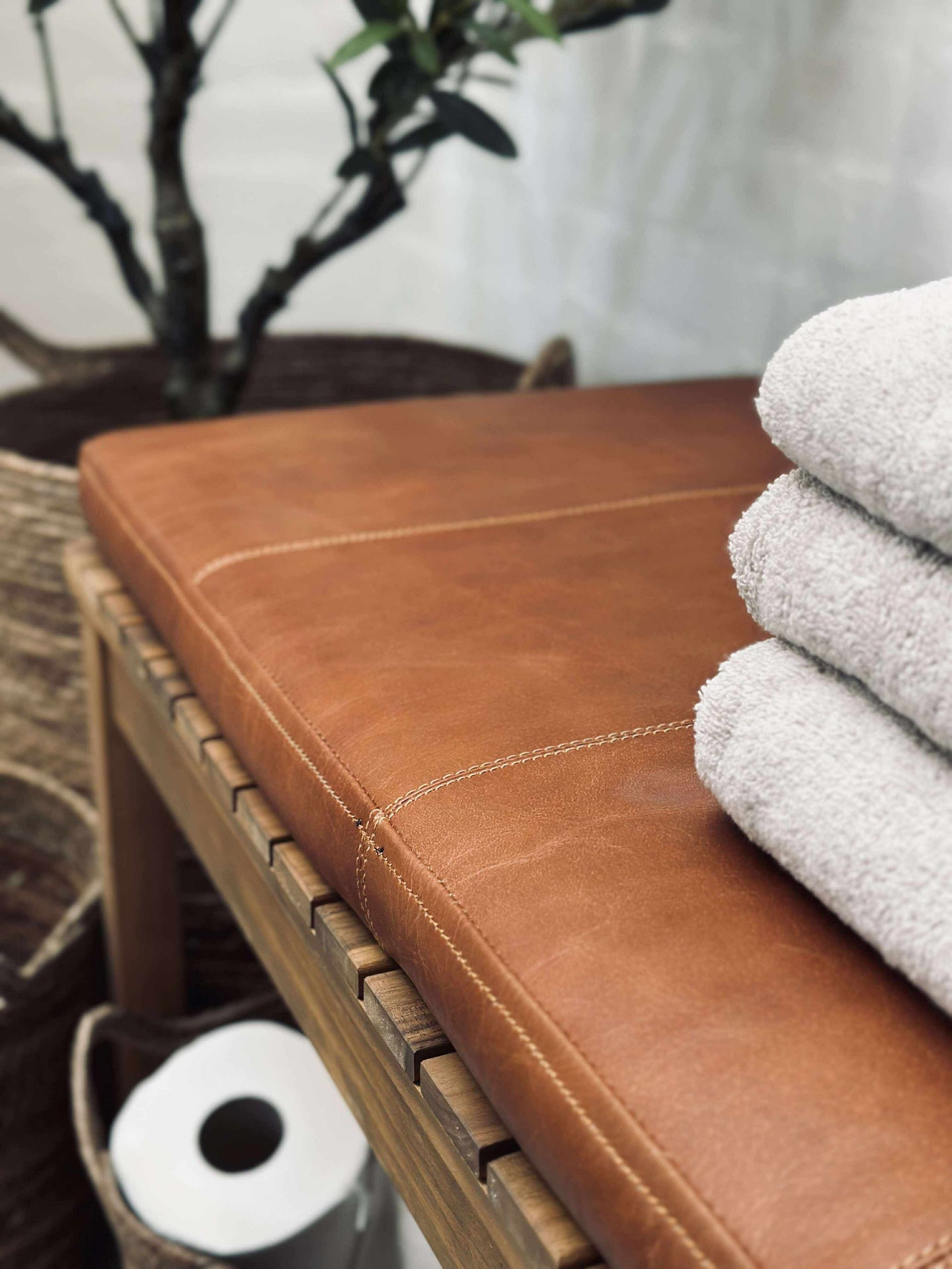 Pute i lær Tokyo - 88 cm Cognac