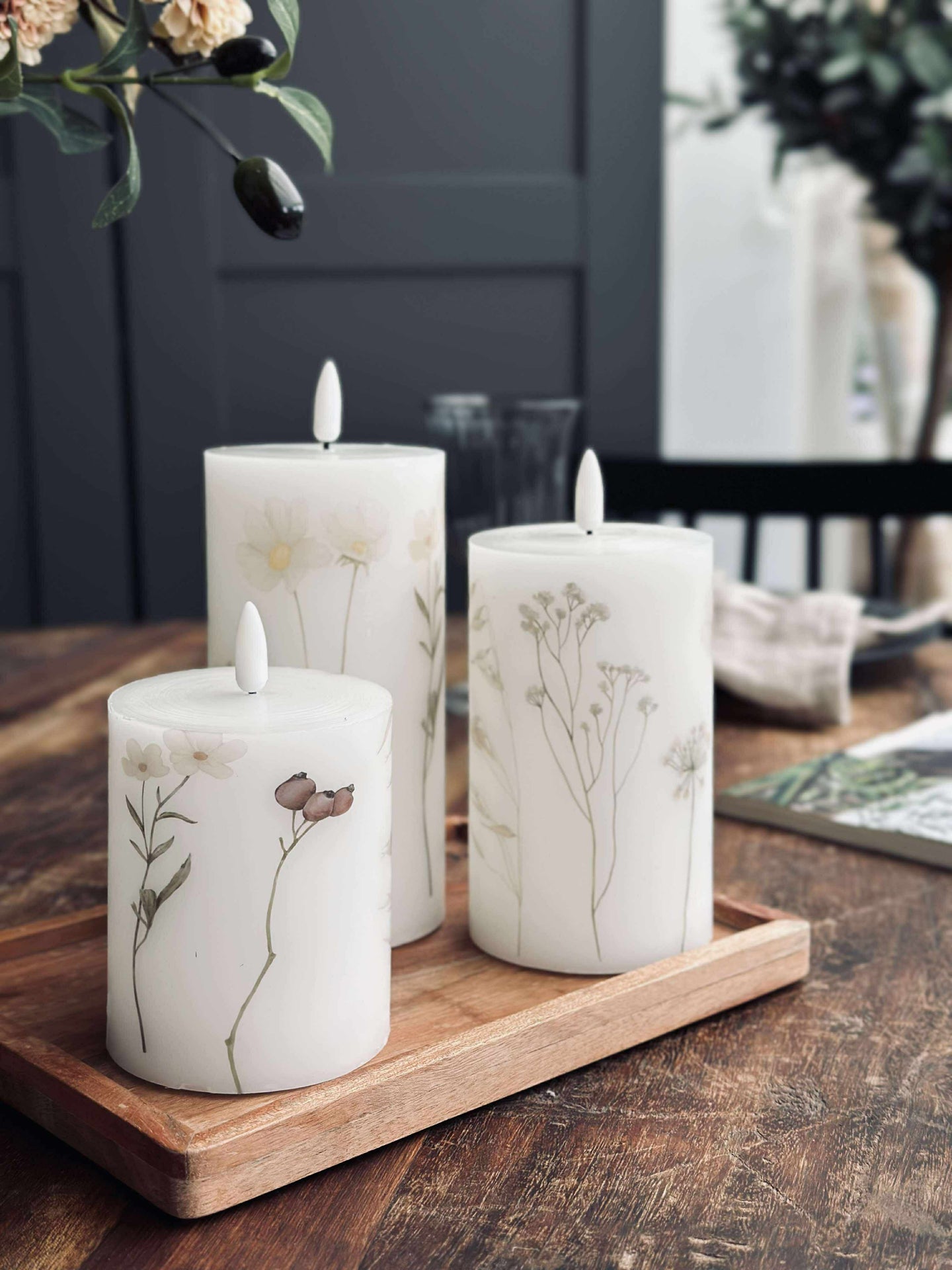 LED blokklys FLOWER – Sett m. 3 stk og fjernkontroll