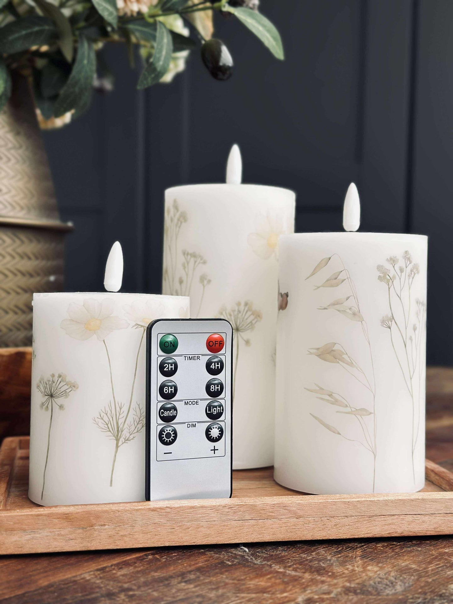 LED blokklys FLOWER – Sett m. 3 stk og fjernkontroll