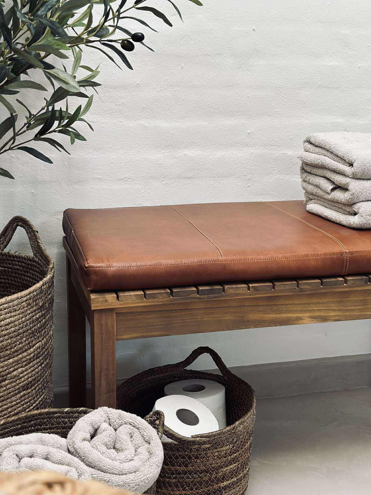 Pute i lær Tokyo - 88 cm Cognac