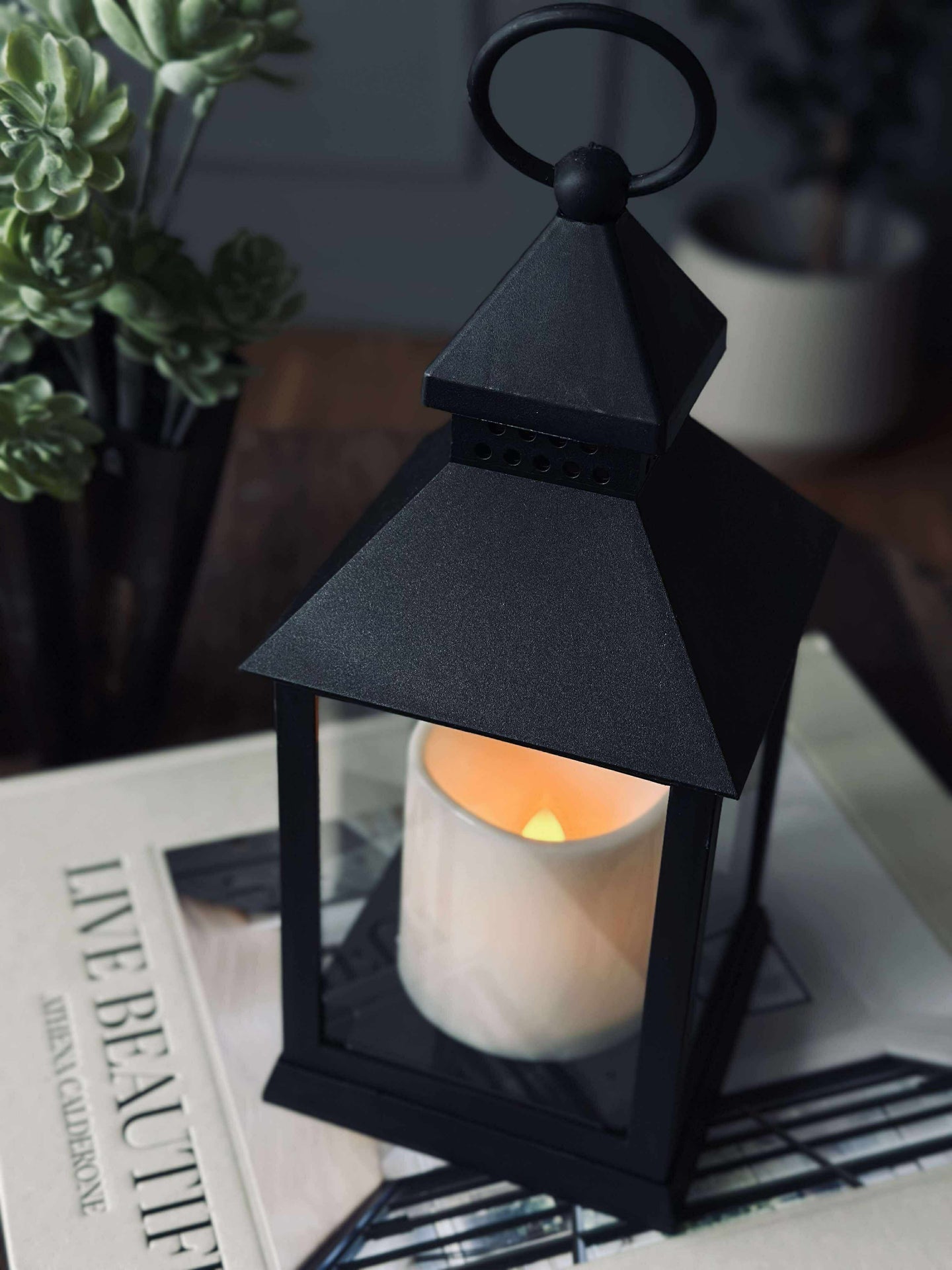 Lanterne m. timer - Svart