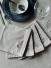 Munnservietter flower broderi - Pakke med 4 stk
