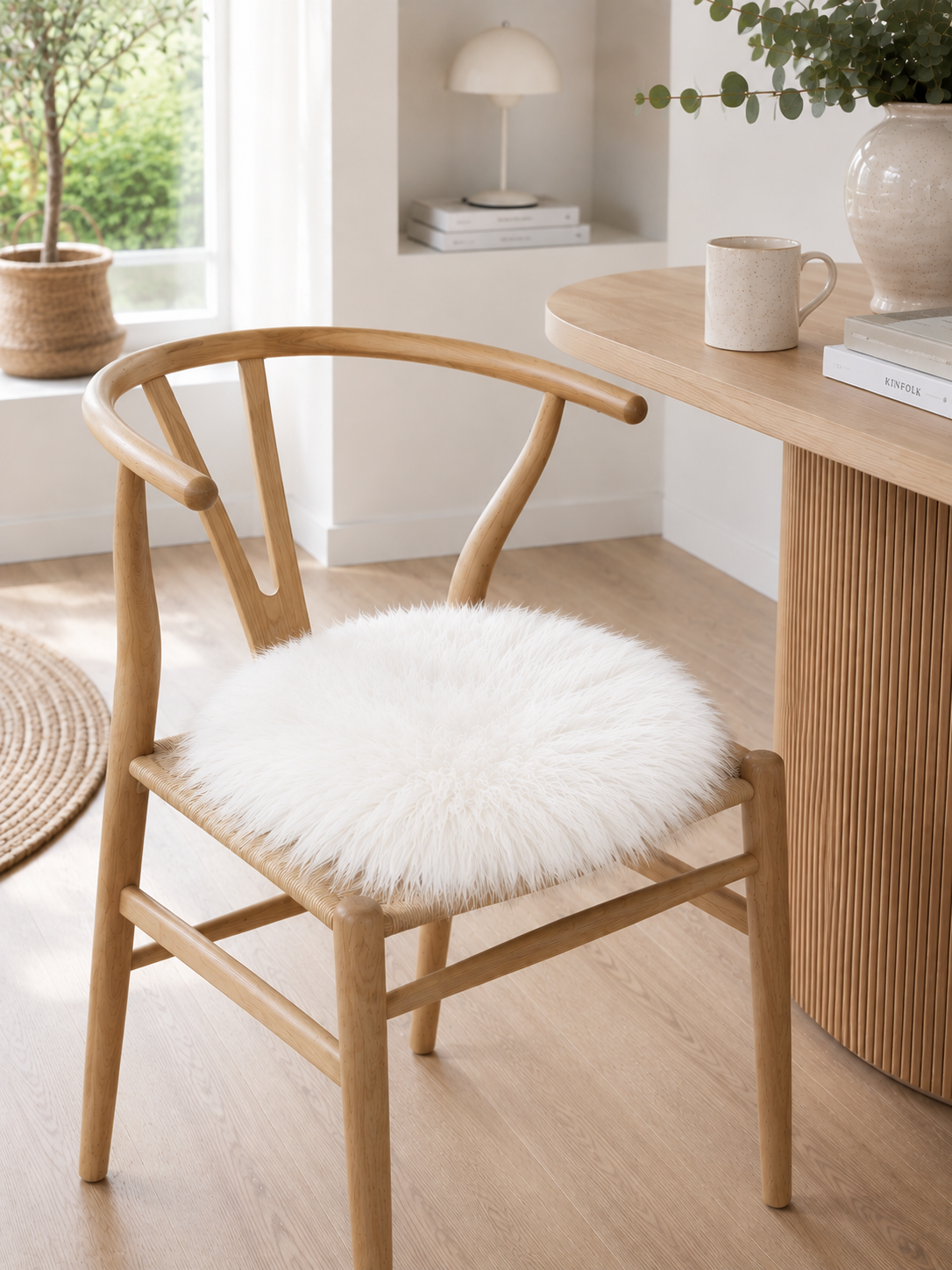 Seteskinn Ø 33 cm - Hvitt lammeskinn