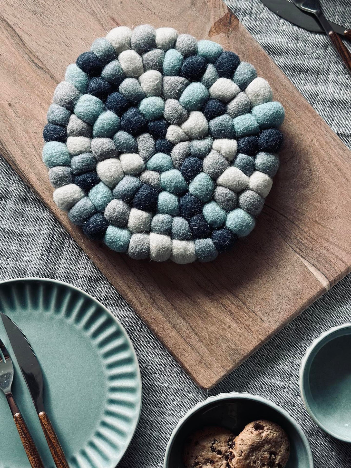 Bordskåner DOTS - Blå mix ull