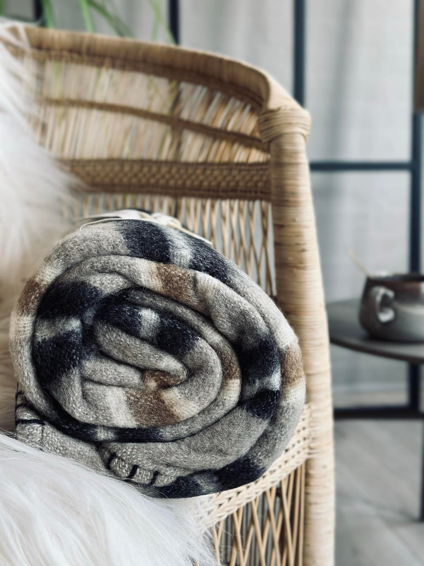 Pledd 100 % ull - Taupe stripe