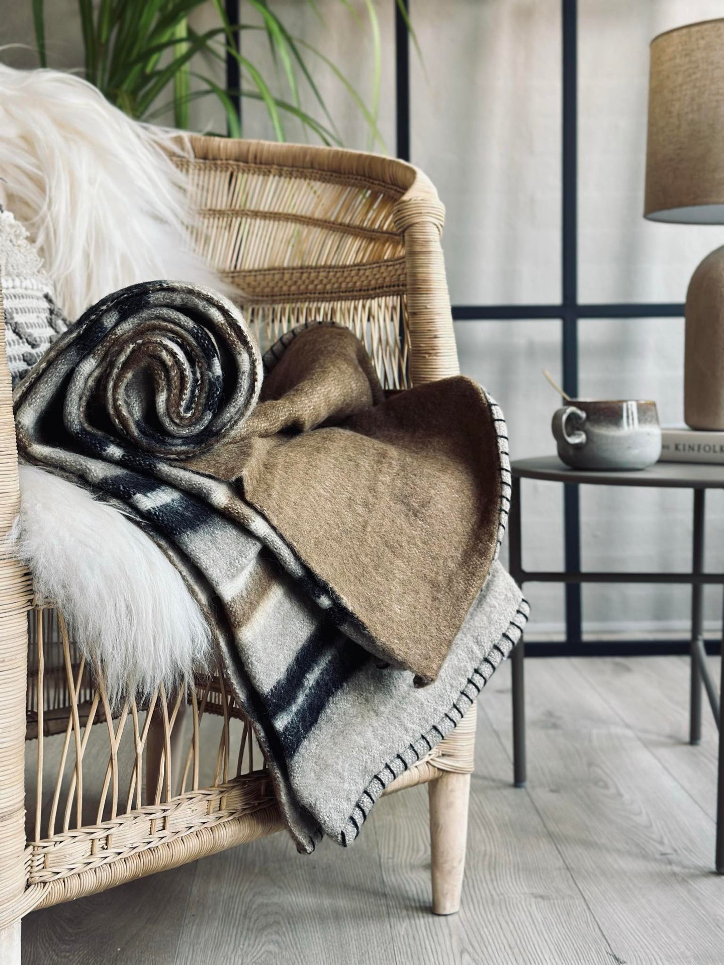 Pledd 100 % ull - Taupe stripe