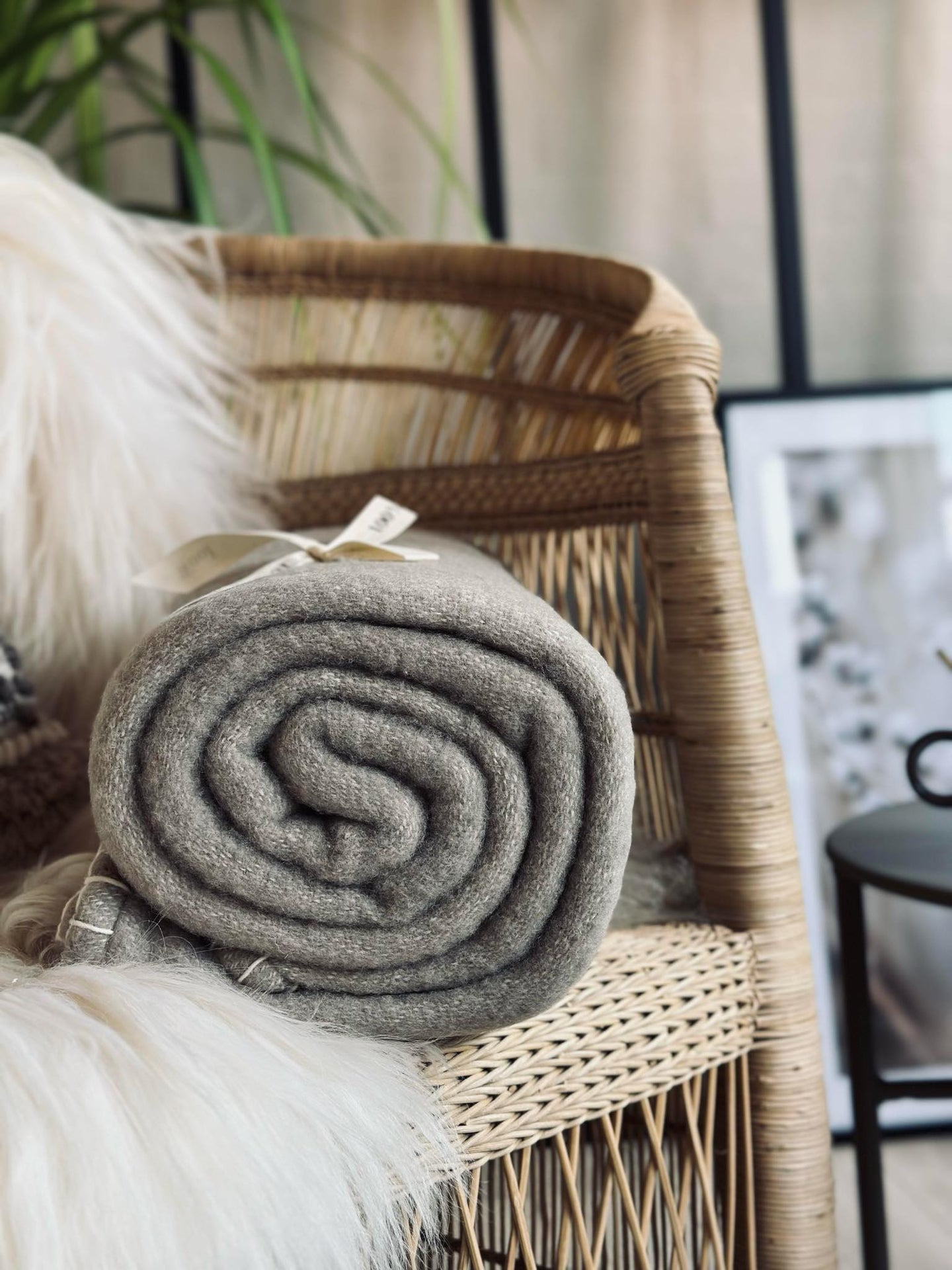 Plaid 100 % ull - Beige / natur