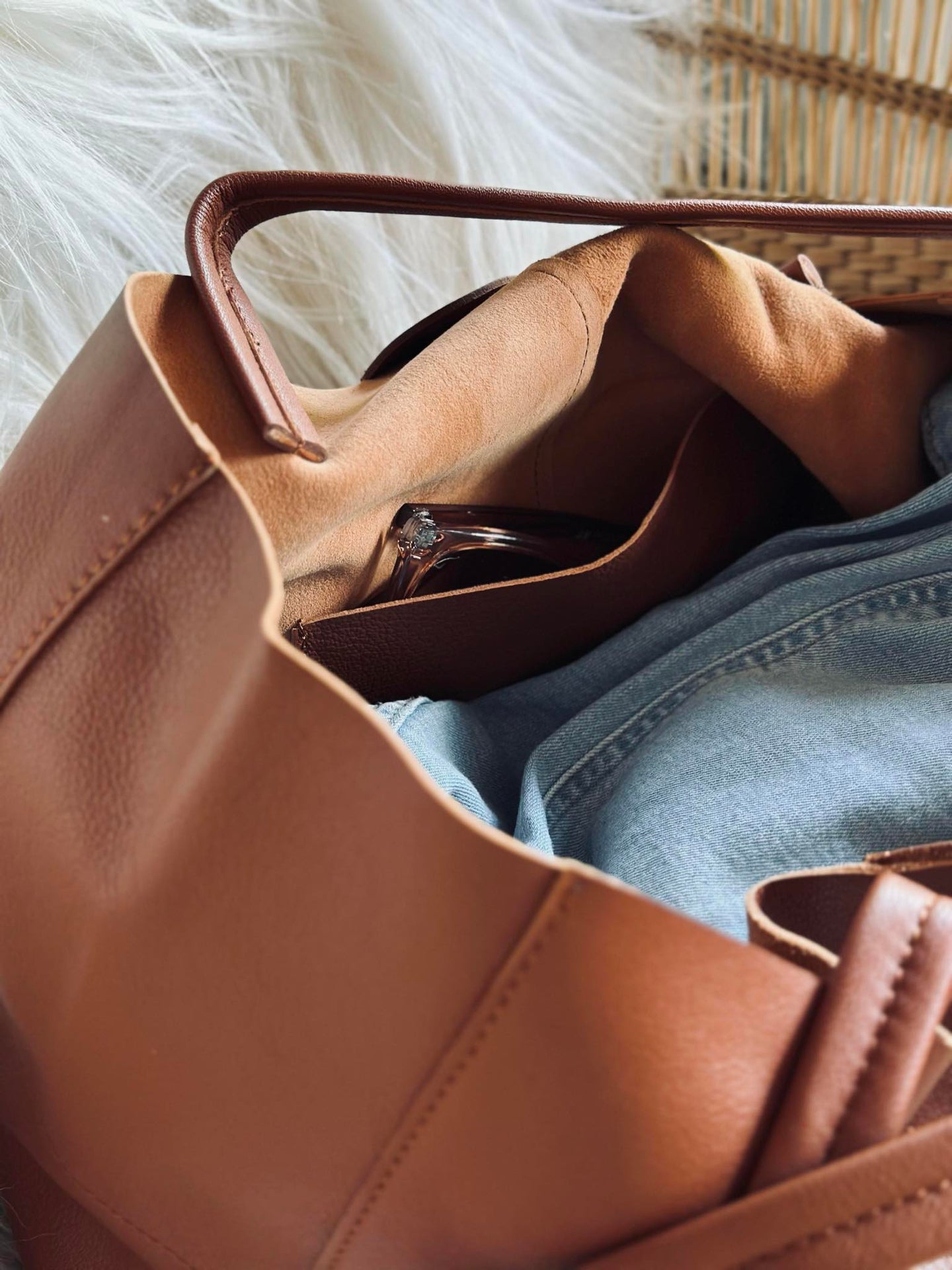 Shopper Daily i mykt skinn - Cognac