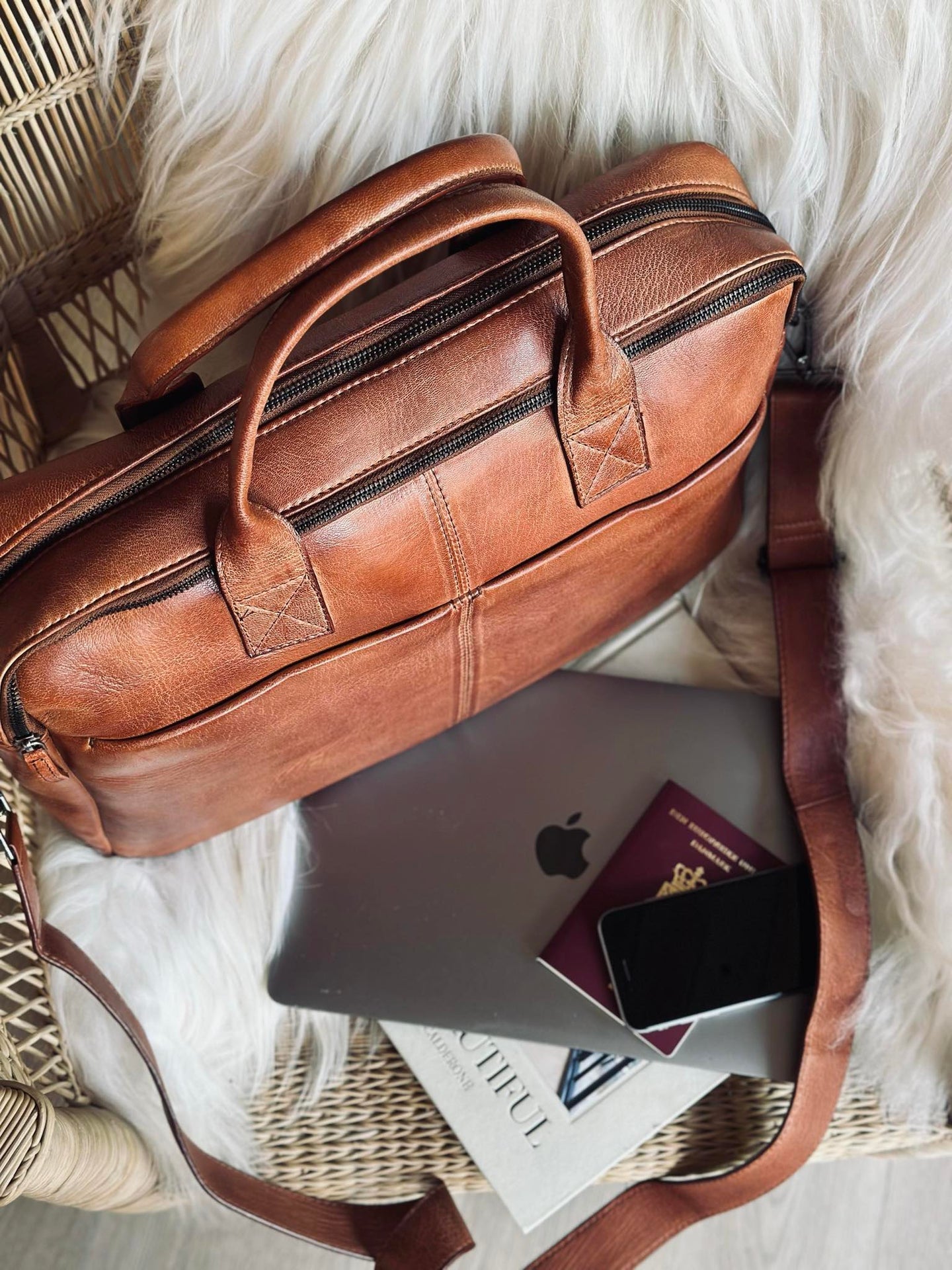 Laptopveske cognac