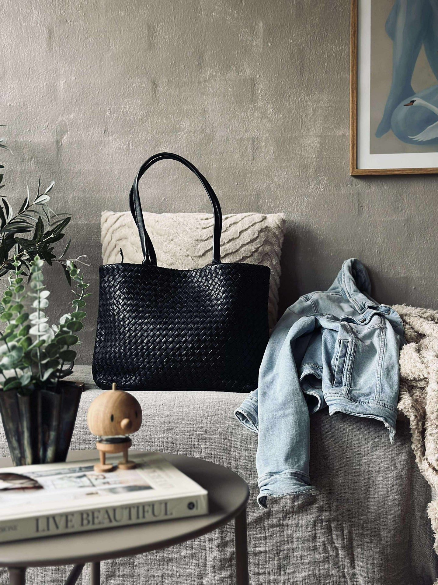 Shopper i flettet skinn - Black