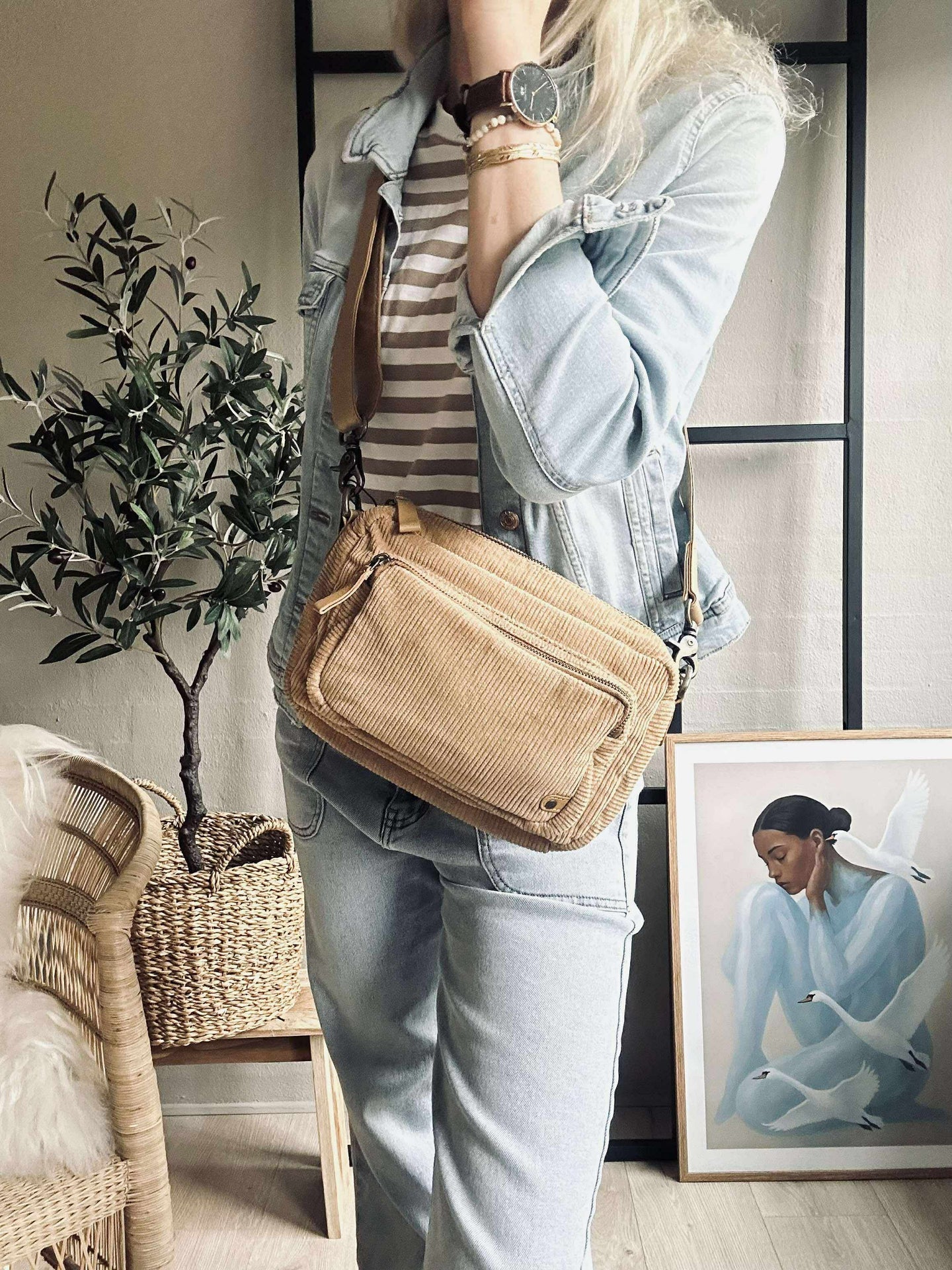 Crossbody Tan fløyel